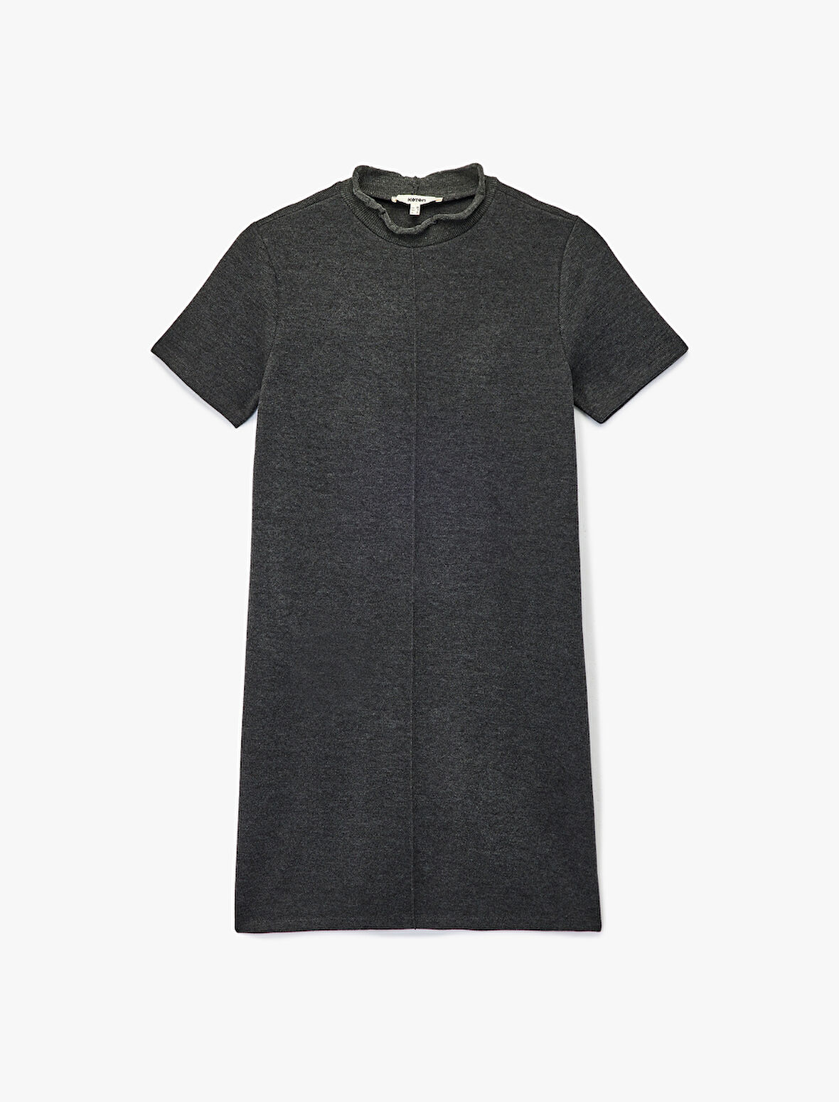 Slim Fit Kısa Kollu Dik Yaka Mini Triko Elbise