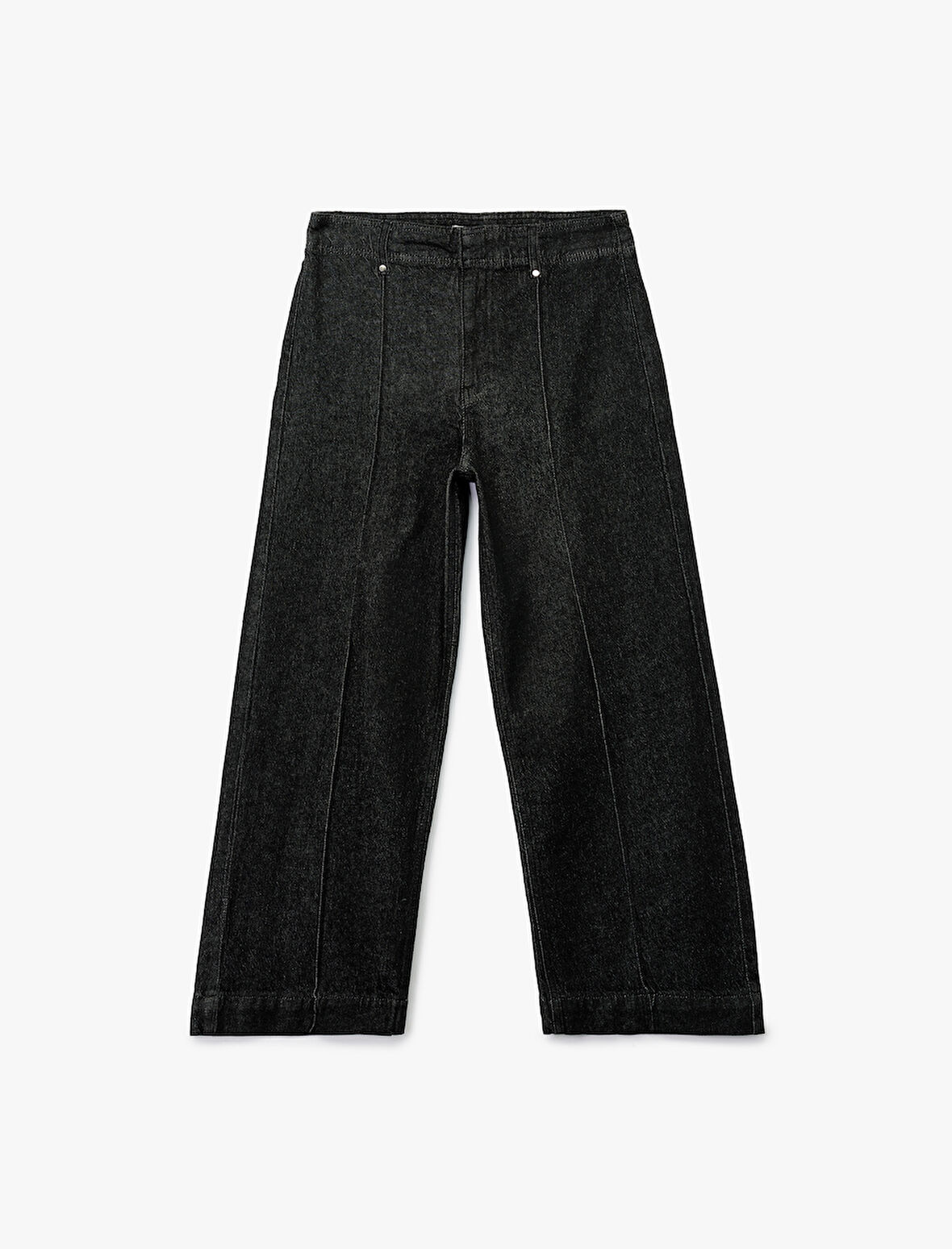 Yüksek Bel Pamuklu Metal Aksesuarlı Nervürlü Kısa Jean Pantolon - Culotte Jeans