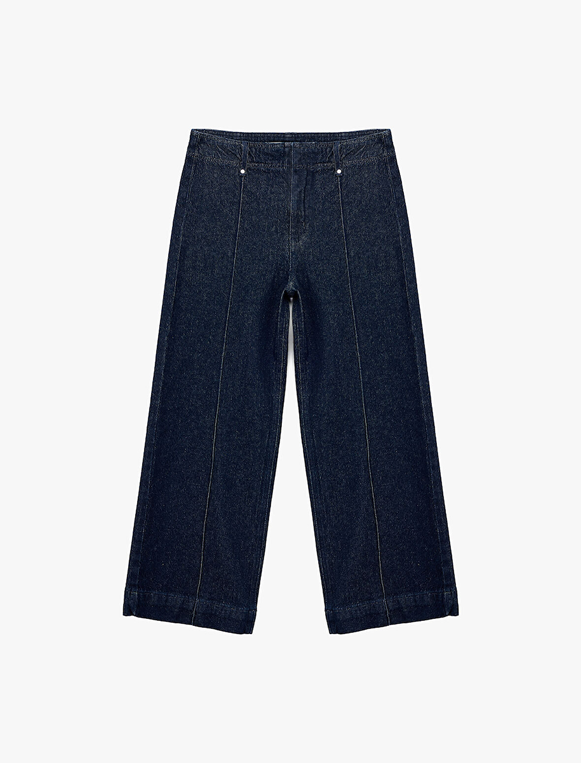 Yüksek Bel Pamuklu Metal Aksesuarlı Nervürlü Kısa Jean Pantolon - Culotte Jeans