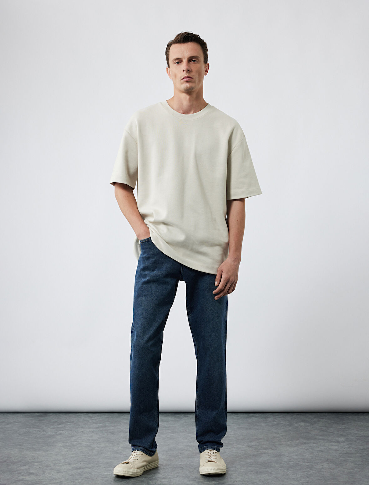 Pamuklu Kısa Kollu Pike Tok Kumaş Bisiklet Yaka Basic Oversize Tişört