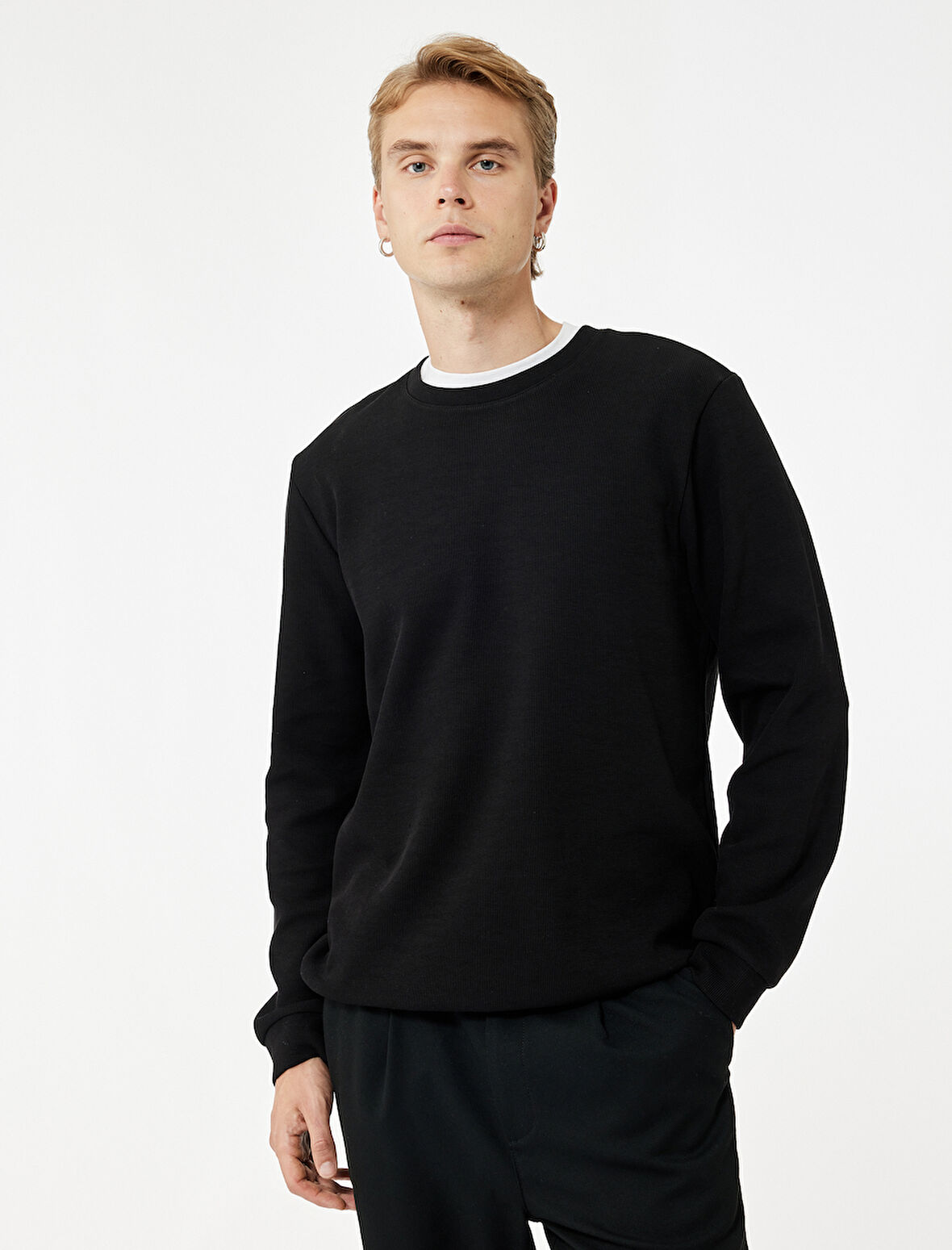 Pamuklu Uzun Kollu Basic Bisiklet Yaka Sweatshirt