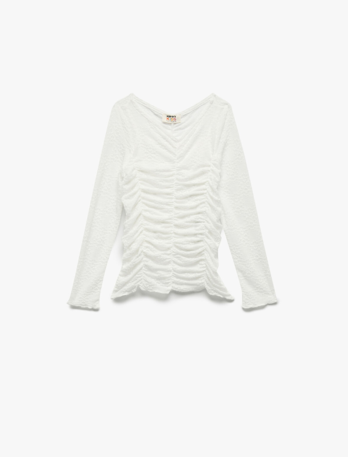 Uzun Kollu Slim Fit Büzgülü Tül Bluz