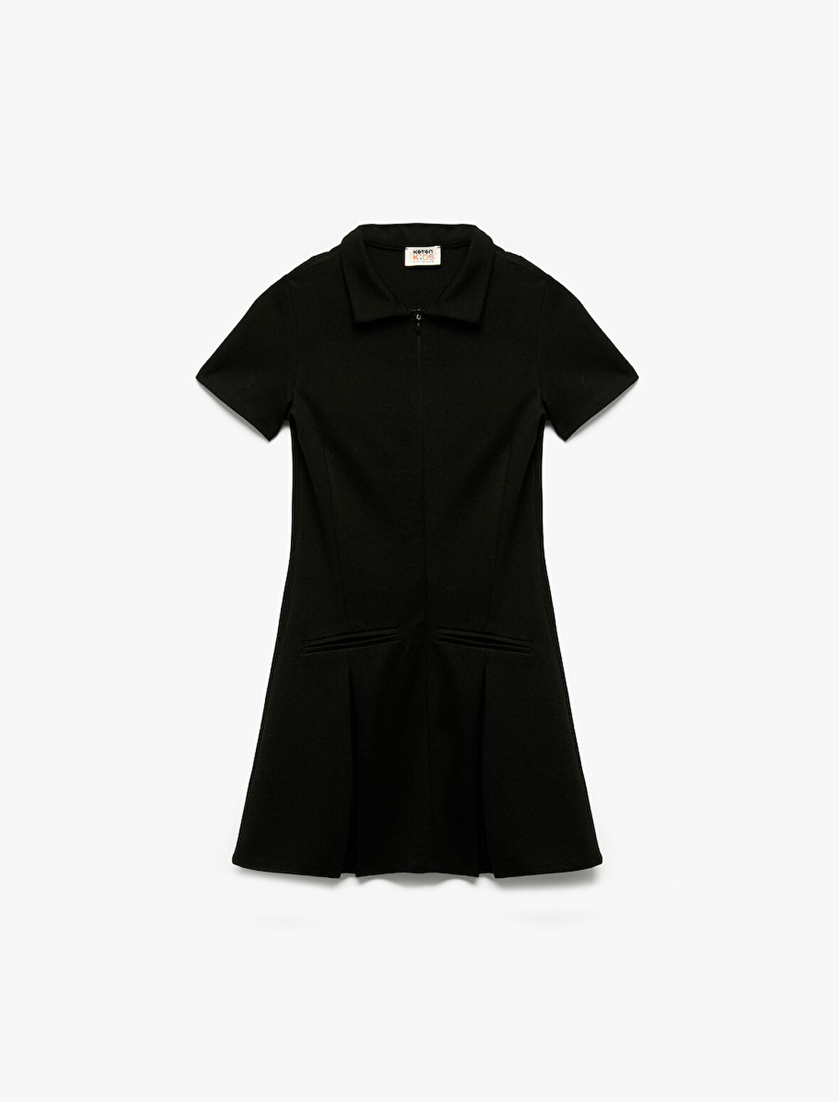 Slim Fit Polo Yaka Yarım Fermuarlı Kısa Kollu Viskon Karışımlı Mini Elbise