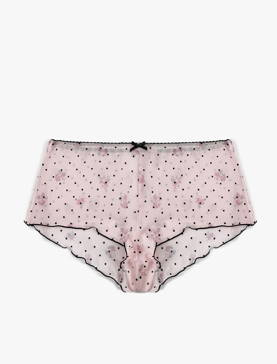 Slim Fit Fiyonklu Puantiyeli Çiçekli Tül Pijama Altı