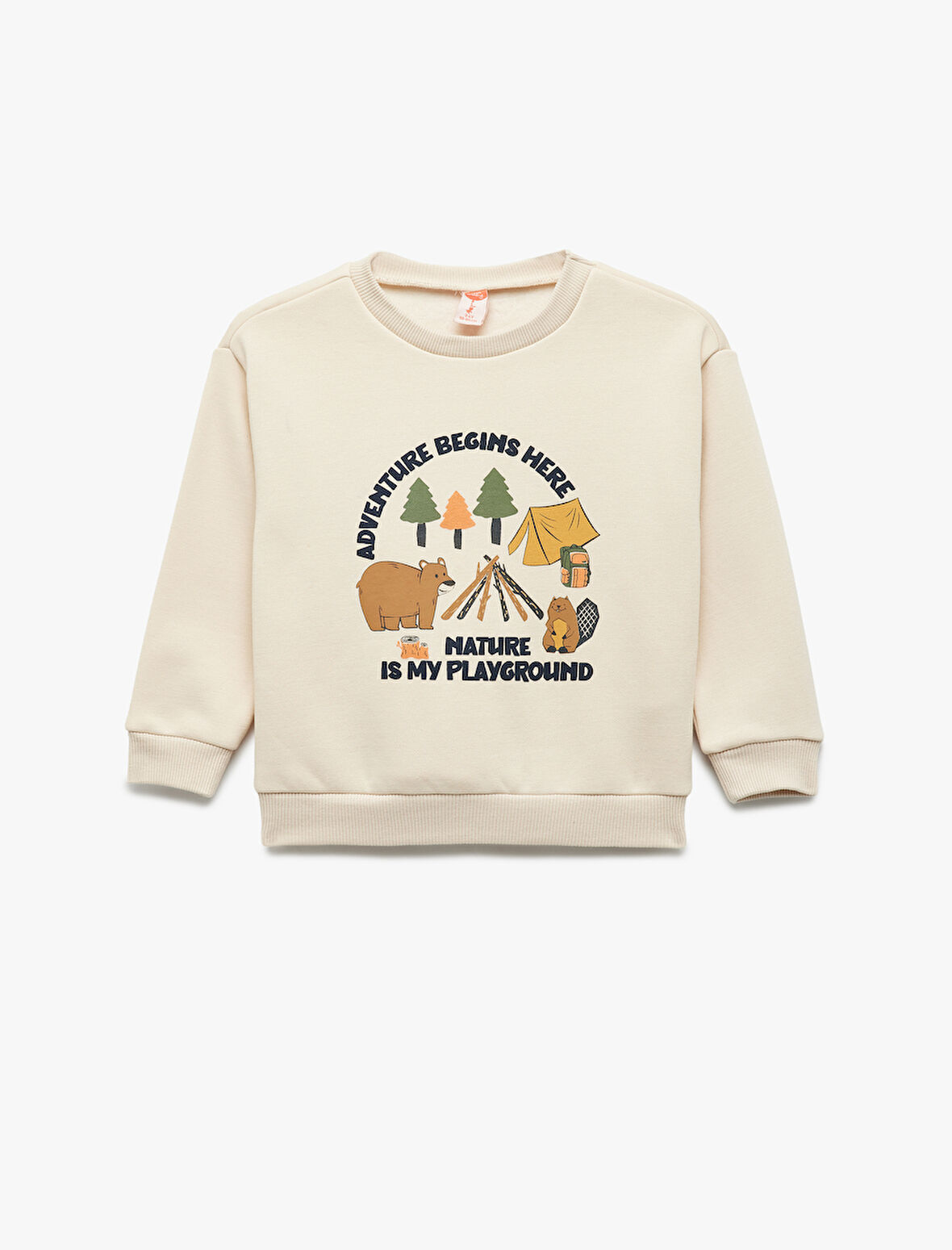 Uzun Kollu Şardonlu Bisiklet Yaka Baskılı Sweatshirt