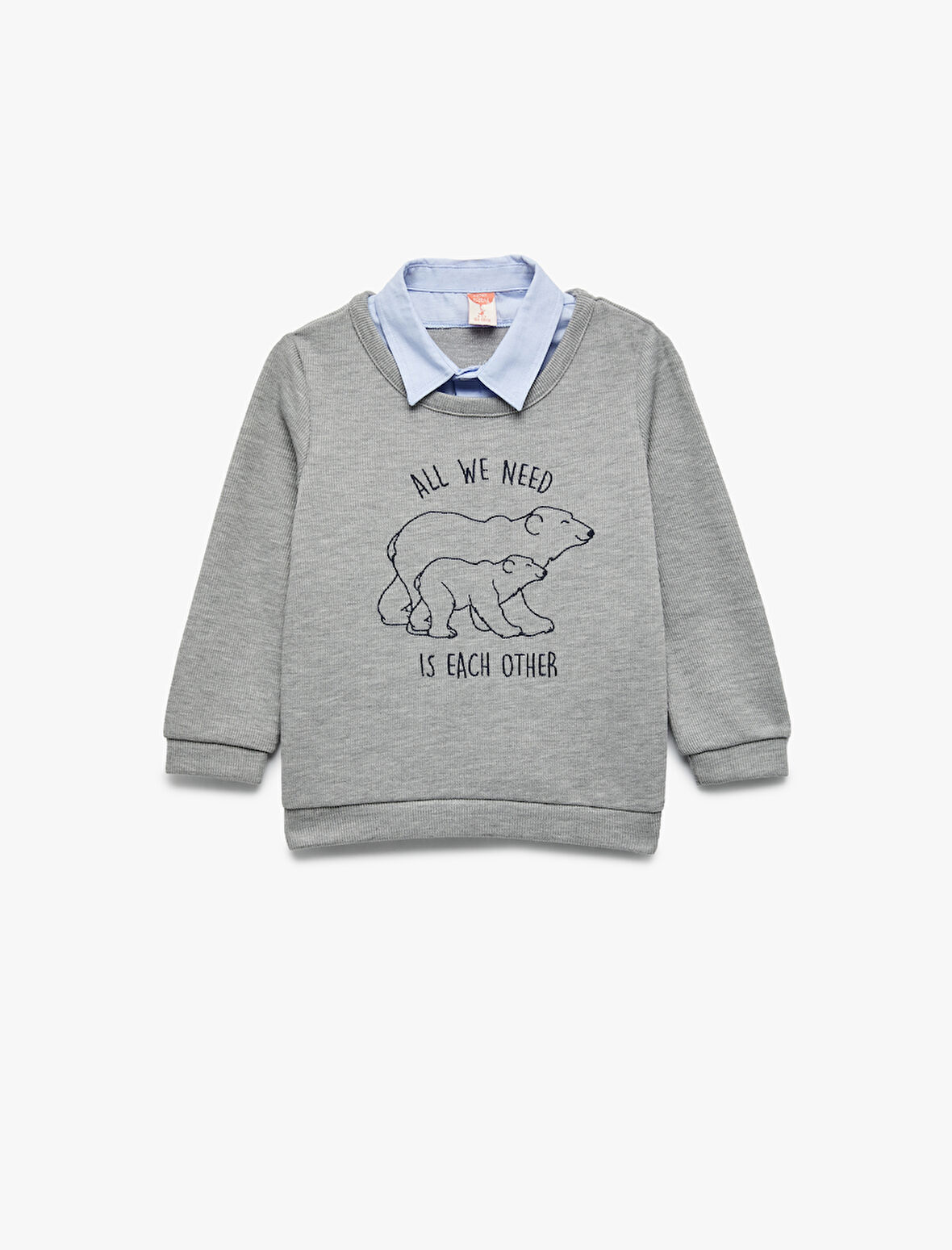 Uzun Kollu Gömlek Yaka Baskılı Sweatshirt