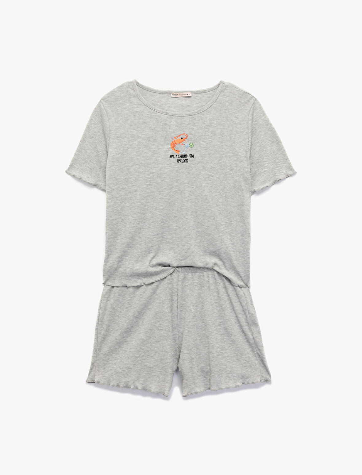 Rahat Kalıp Kısa Kollu Bisiklet Yaka Nakışlı Şortlu Pijama Takımı