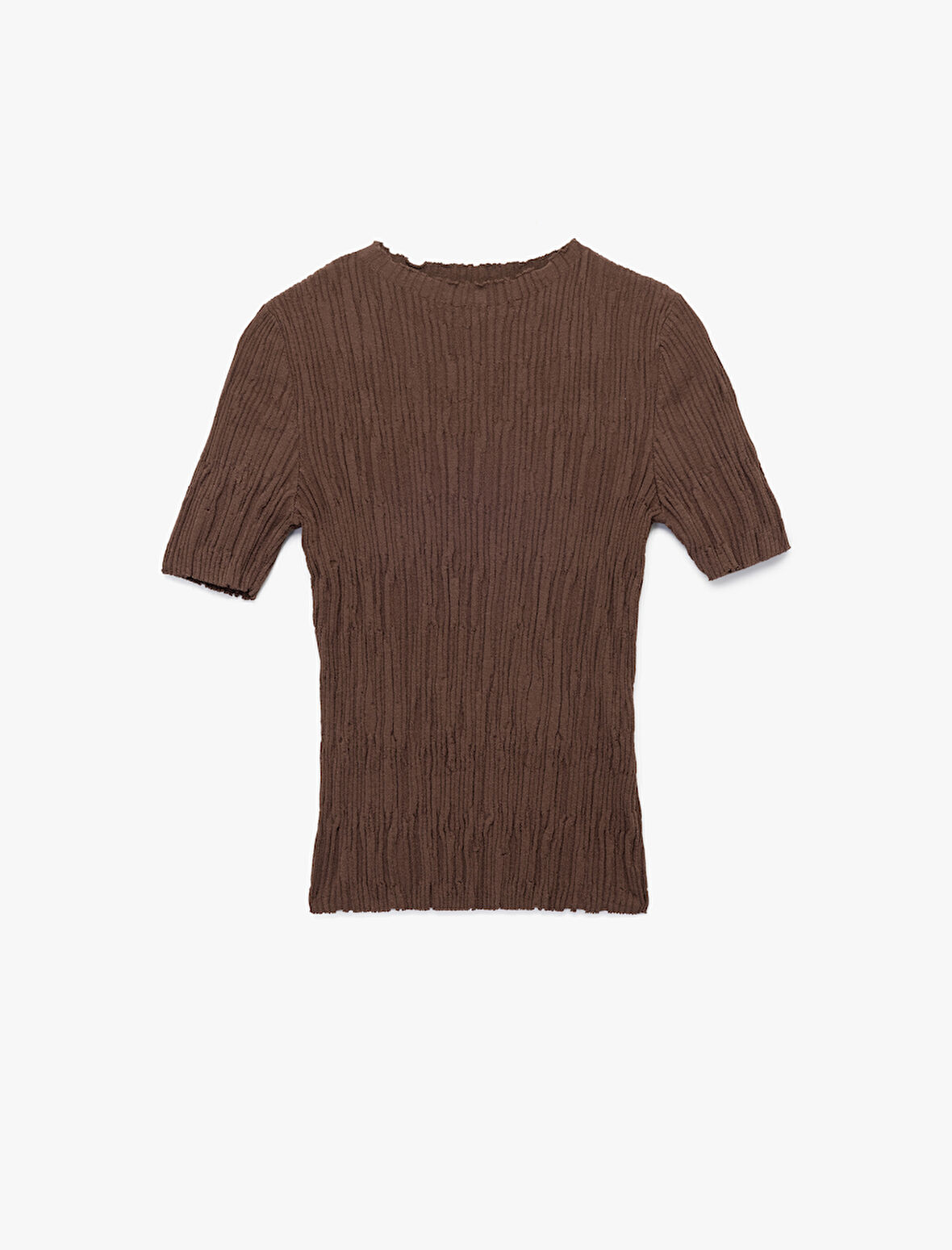 Kısa Kollu Bisiklet Yaka Büzgülü Dokulu Triko Kazak