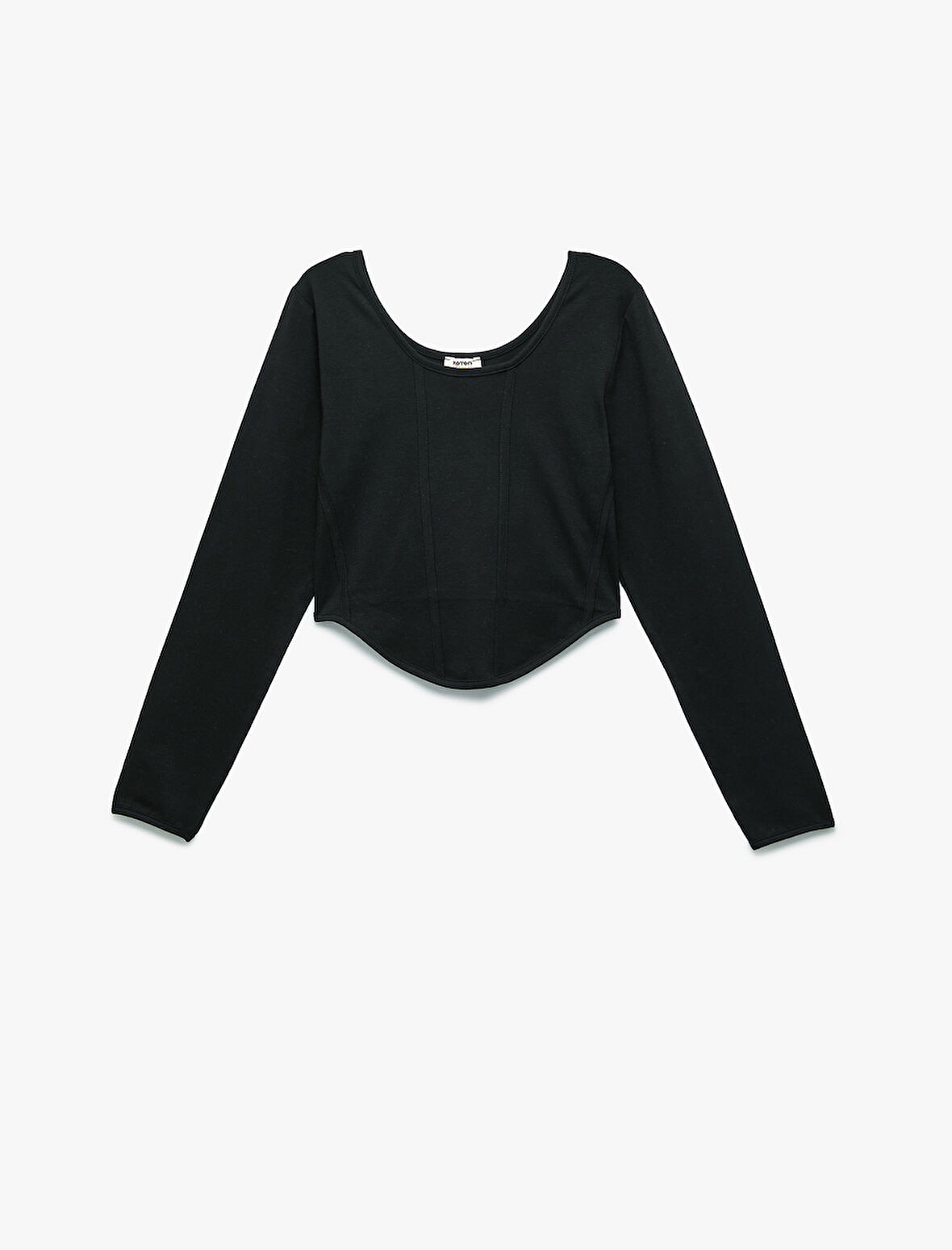 Pamuklu Uzun Kollu Kayık Yaka Crop Tişört