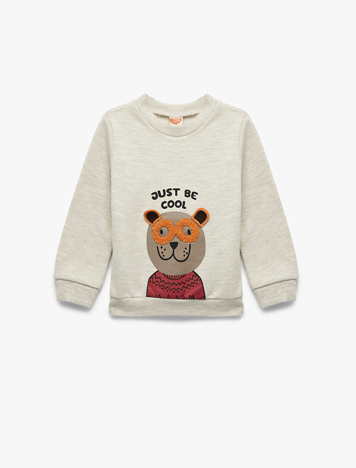 Uzun Kollu Bisiklet Yaka Ayıcık Detaylı Sweatshirt