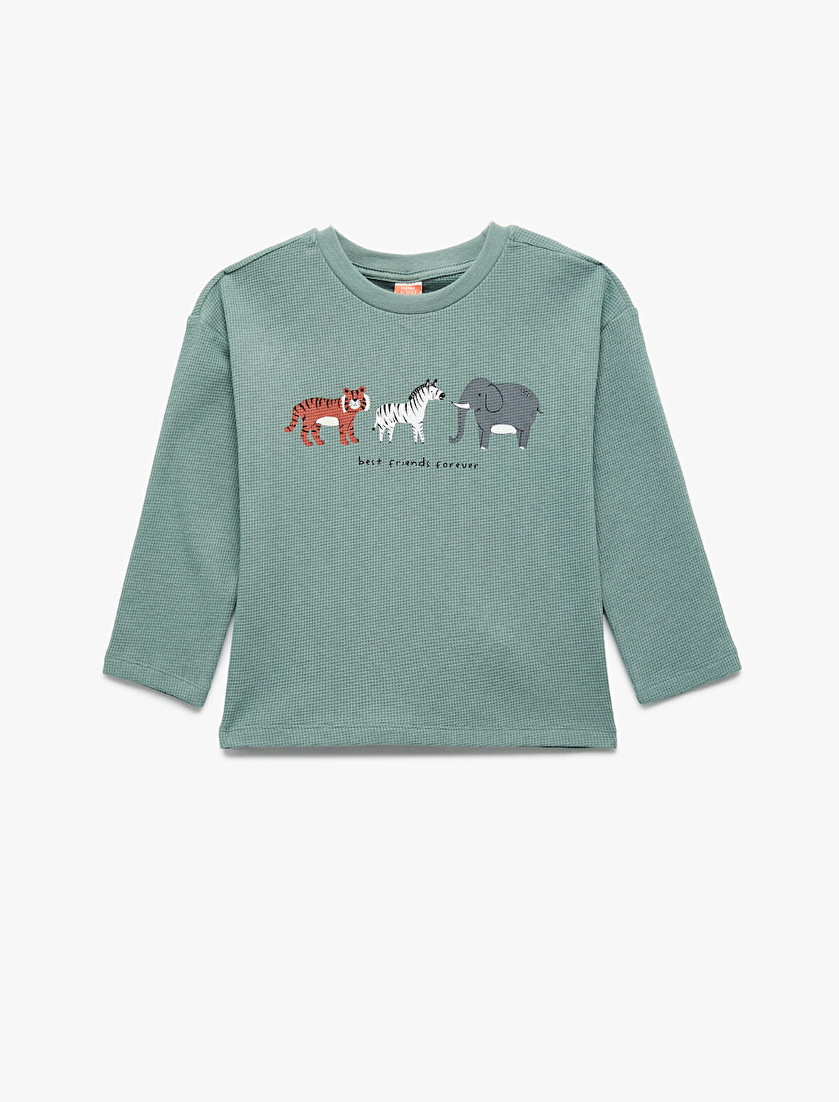 Pamuklu Hayvan Baskılı Bisiklet Yaka Uzun Kollu Tişört