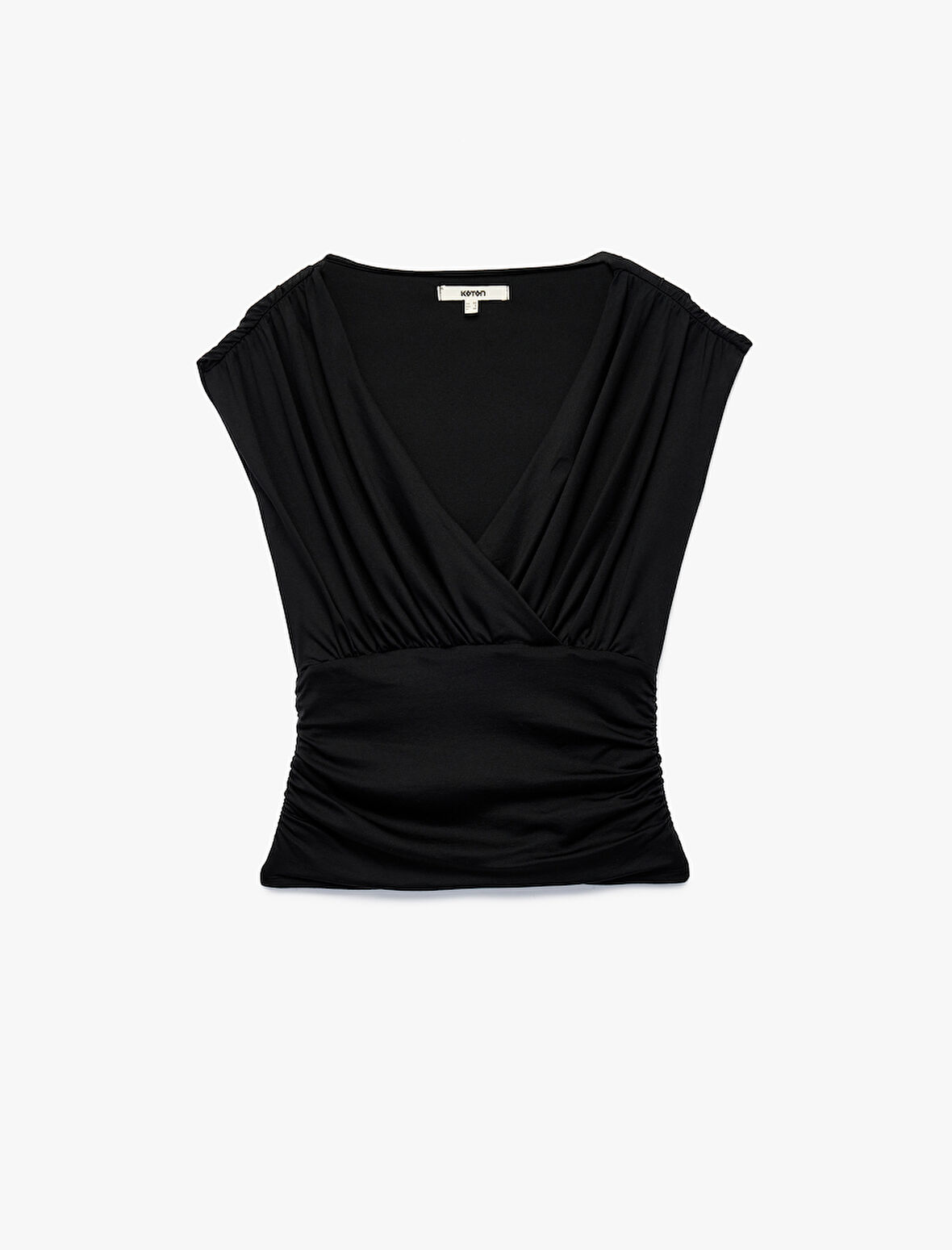 Slim Fit Drapeli Kruvaze Kolsuz Bluz