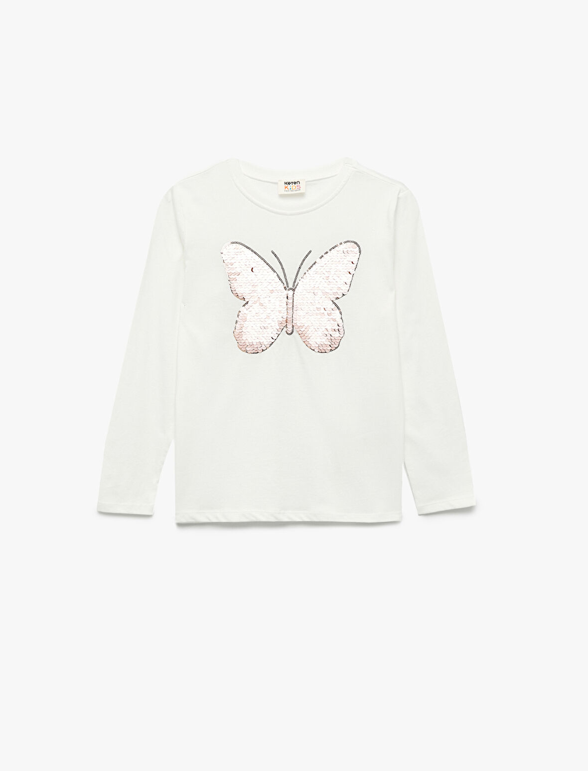 Pullu Payetli Uzun Kollu Bisiklet Yaka Pamuklu Tişört