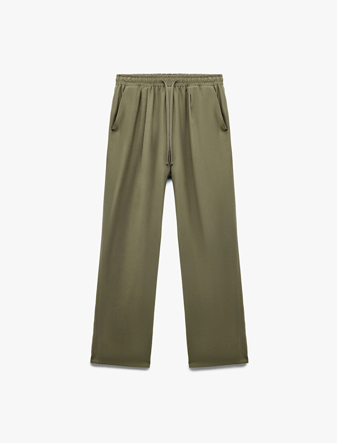 Viskon Cupro Kumaş Beli Bağcıklı Cepli Bol Paça Pantolon