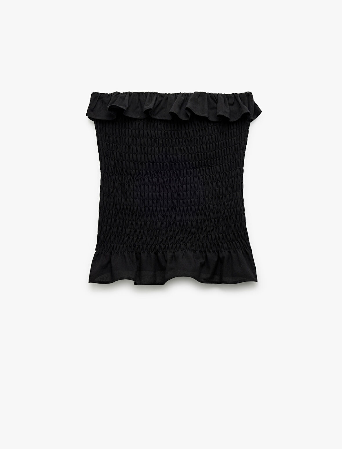 Pamuklu Fırfırlı Gipeli Straplez Yaka Kolsuz Crop Bluz