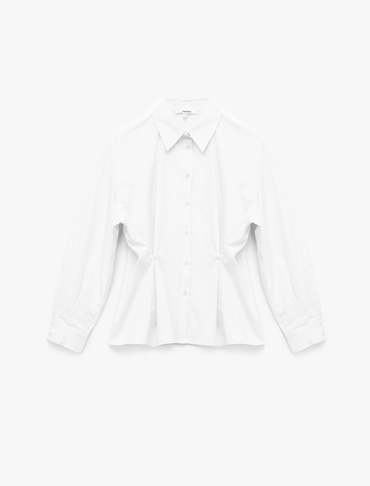 Pamuklu Uzun Kollu Pile Detaylı Düğmeli Oversize Poplin Gömlek