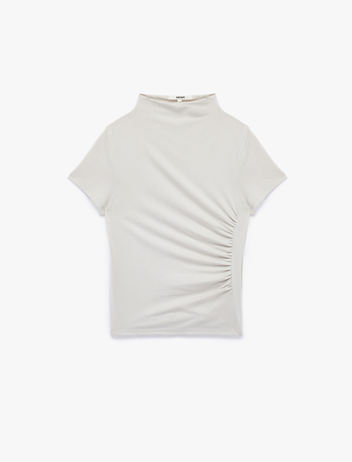 Slim Fit Büzgülü Kısa Kollu Dik Yaka Bluz