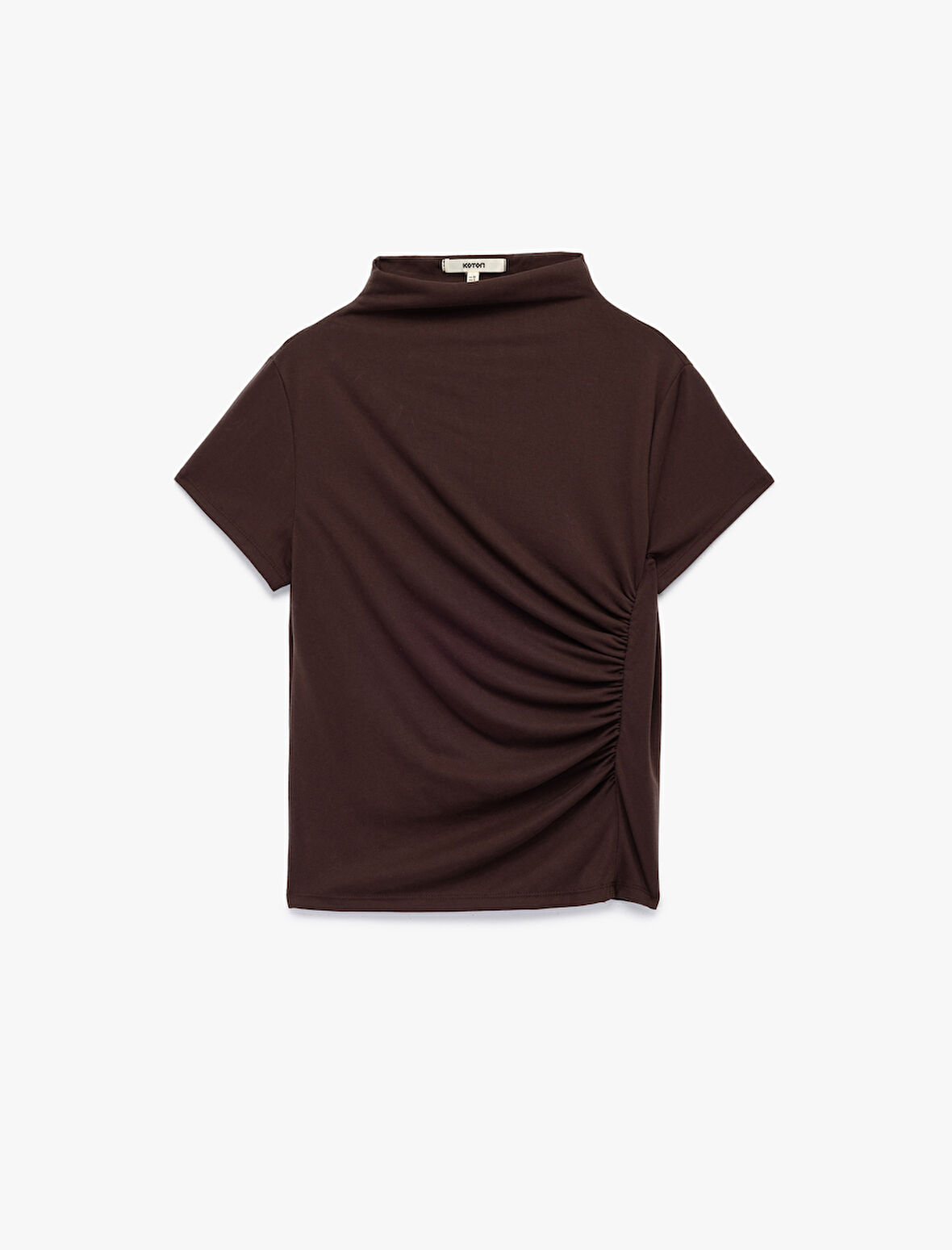 Slim Fit Büzgülü Kısa Kollu Dik Yaka Bluz