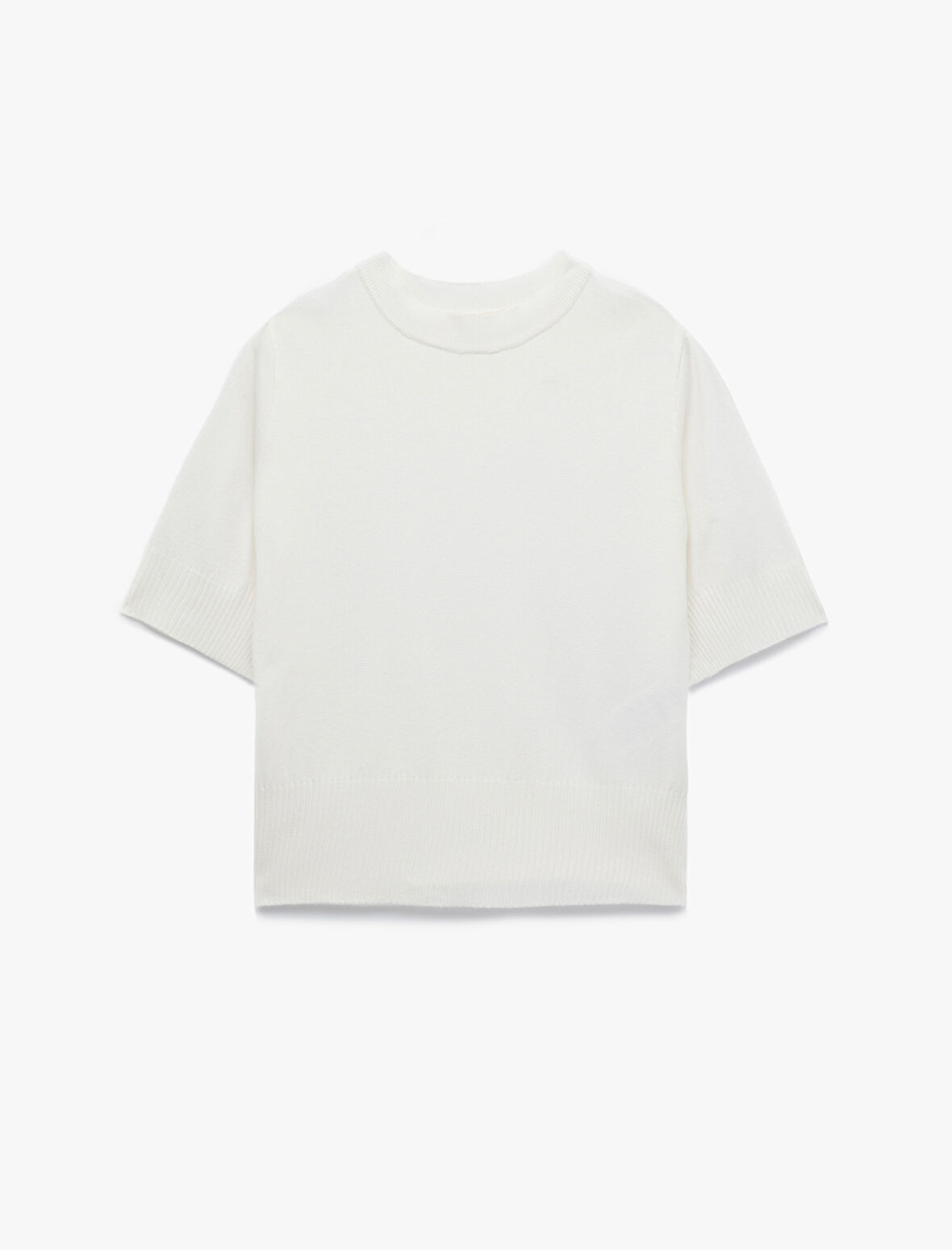 Regular Fit Hafif Dik Yaka Kısa Kollu Triko Kazak