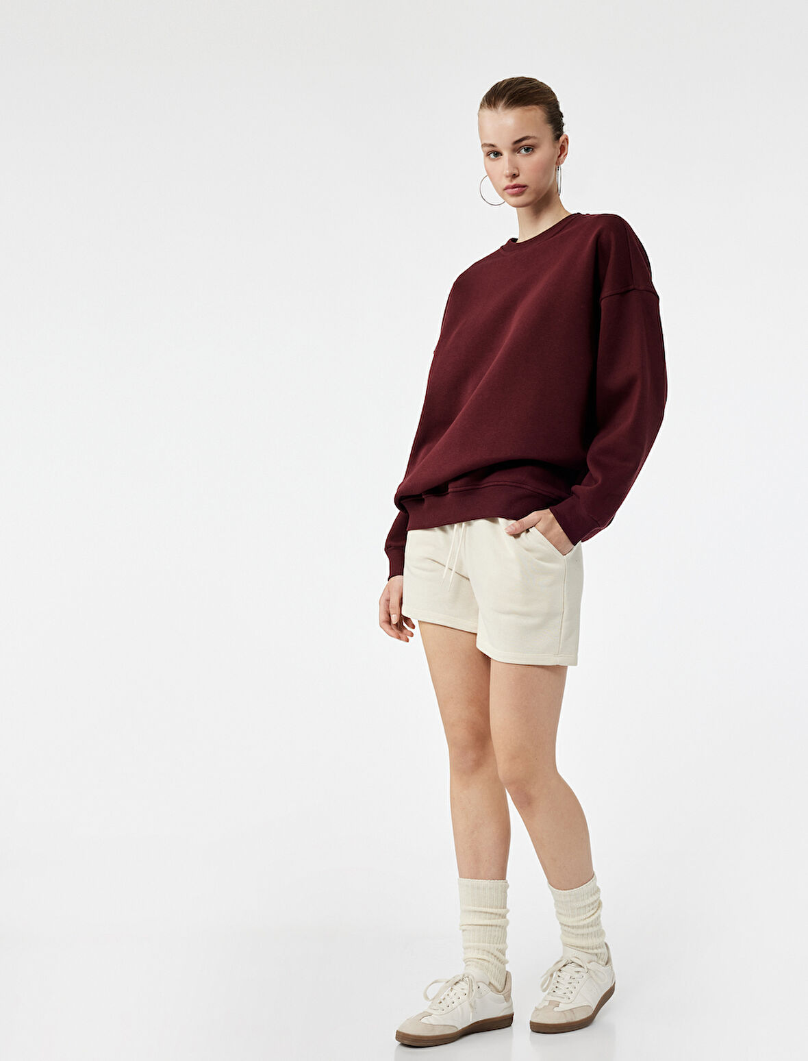 Şardonlu Uzun Kollu Bisiklet Yaka Oversize 2'li Sweatshirt Seti