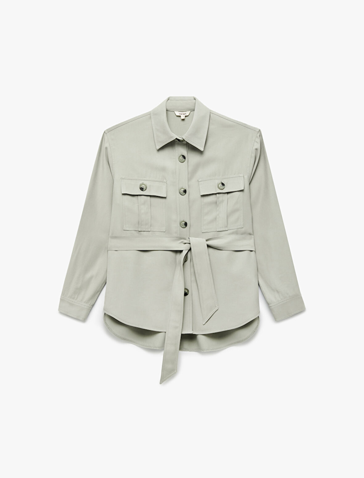 Viskon Kumaş Klasik Yaka Uzun Kollu Kemerli Gömlek Ceket