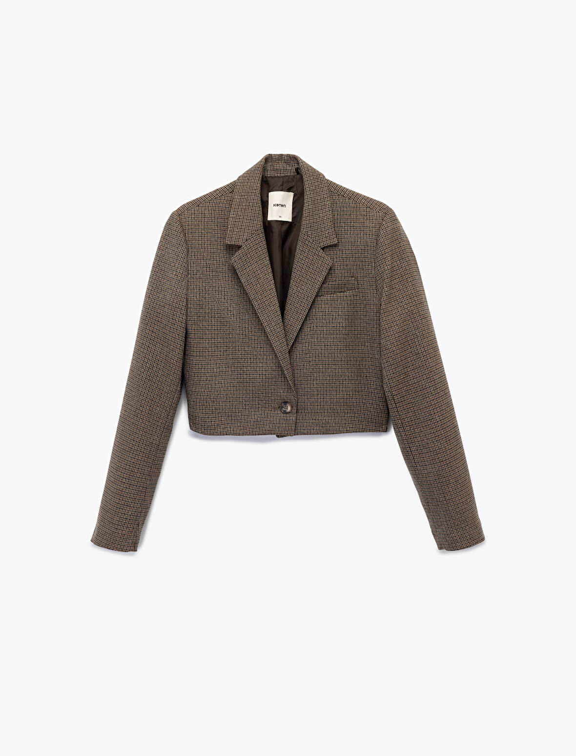 Kruvaze Uzun Kollu Düğmeli Crop Blazer Ceket