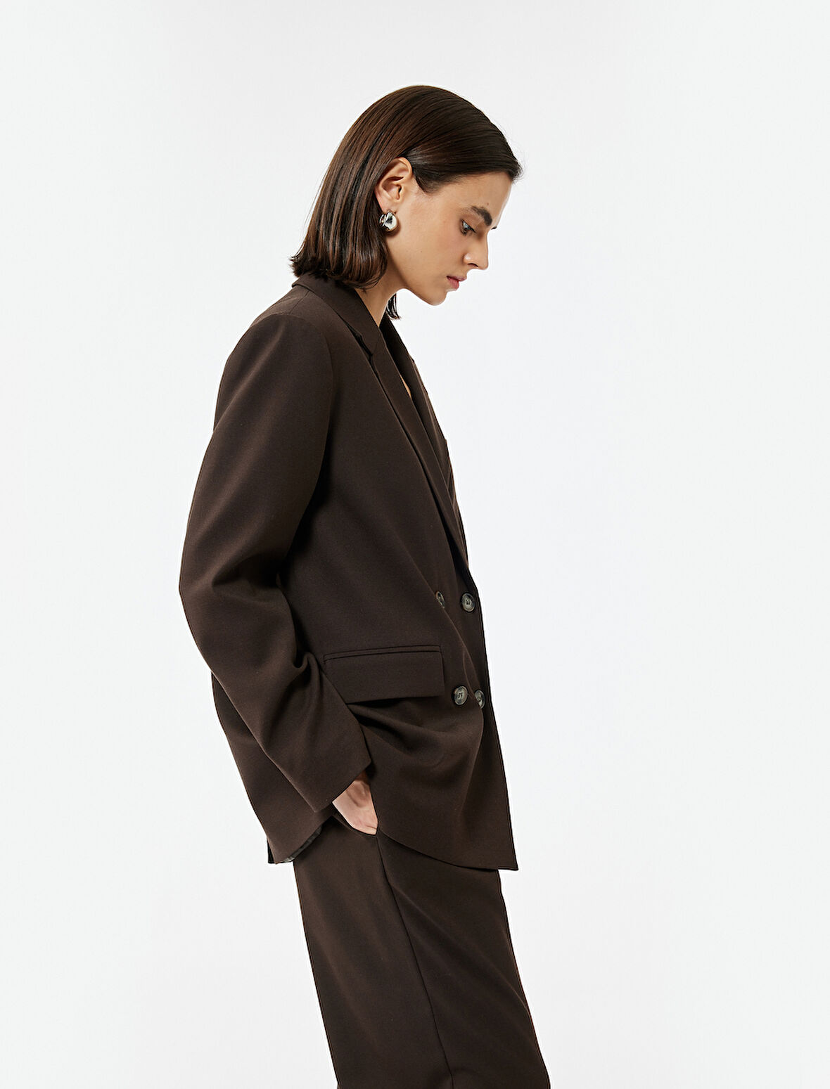 Cepli Uzun Kollu Kruvaze Oversize Blazer Ceket