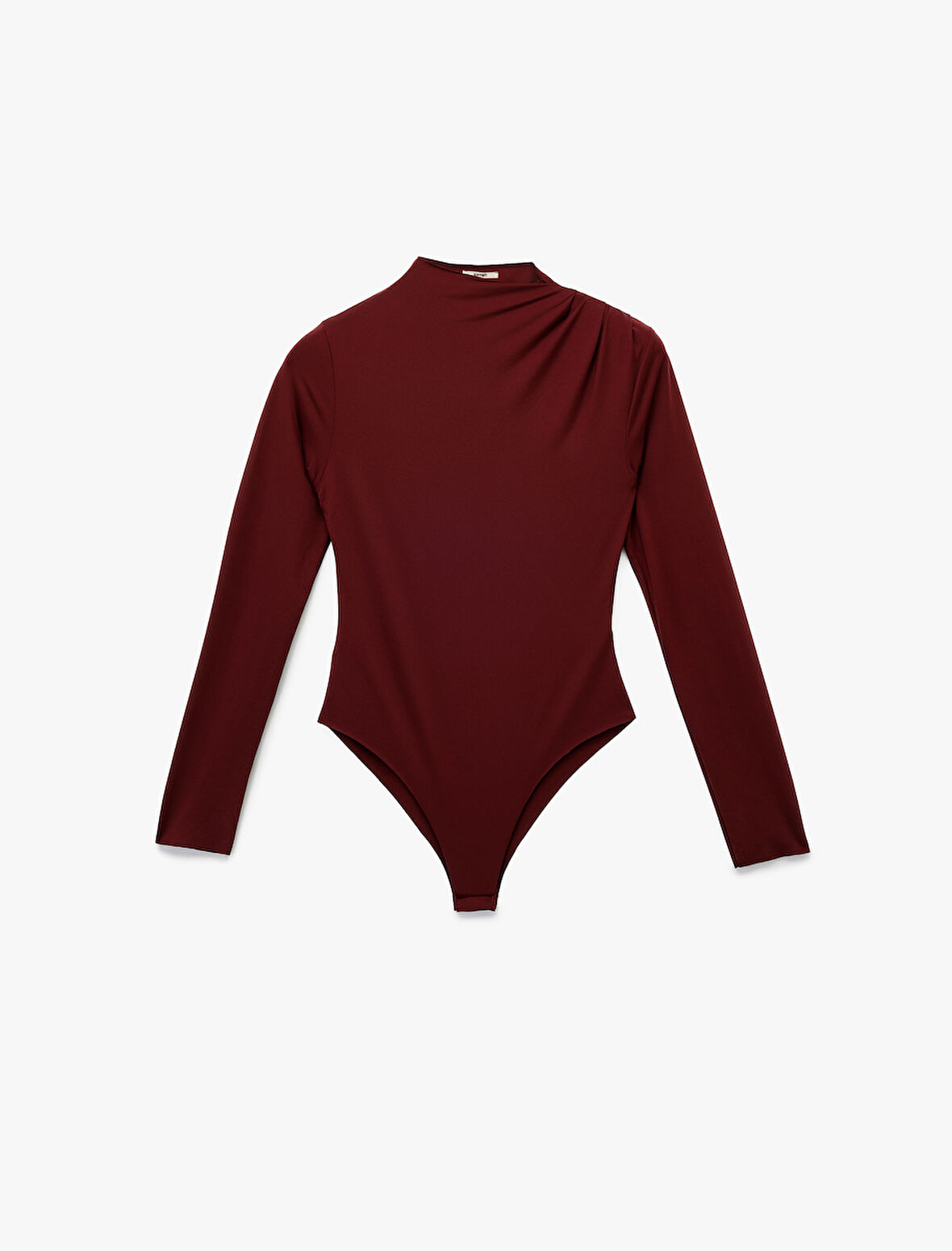 Slim Fit Hafif Dik Yaka Drape Detaylı Uzun Kollu Bodysuit