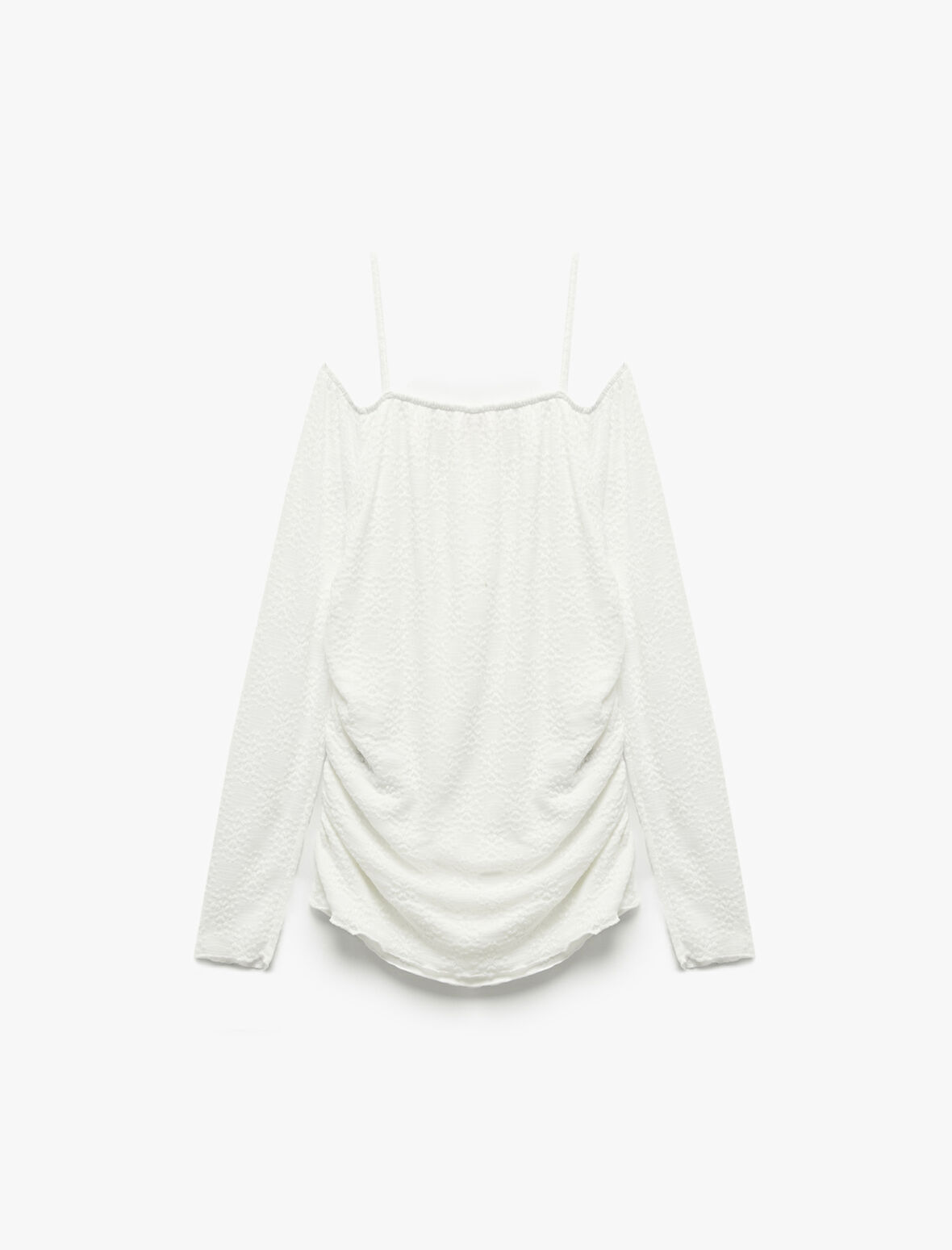 Düşük Omuz Uzun Kollu Askılı Bluz