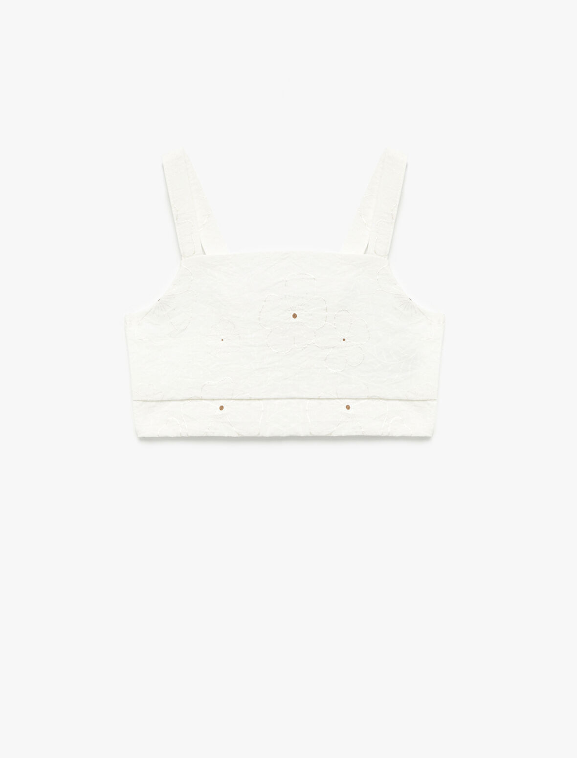 Kare Yaka Dokulu Askılı Viskon Crop Bluz