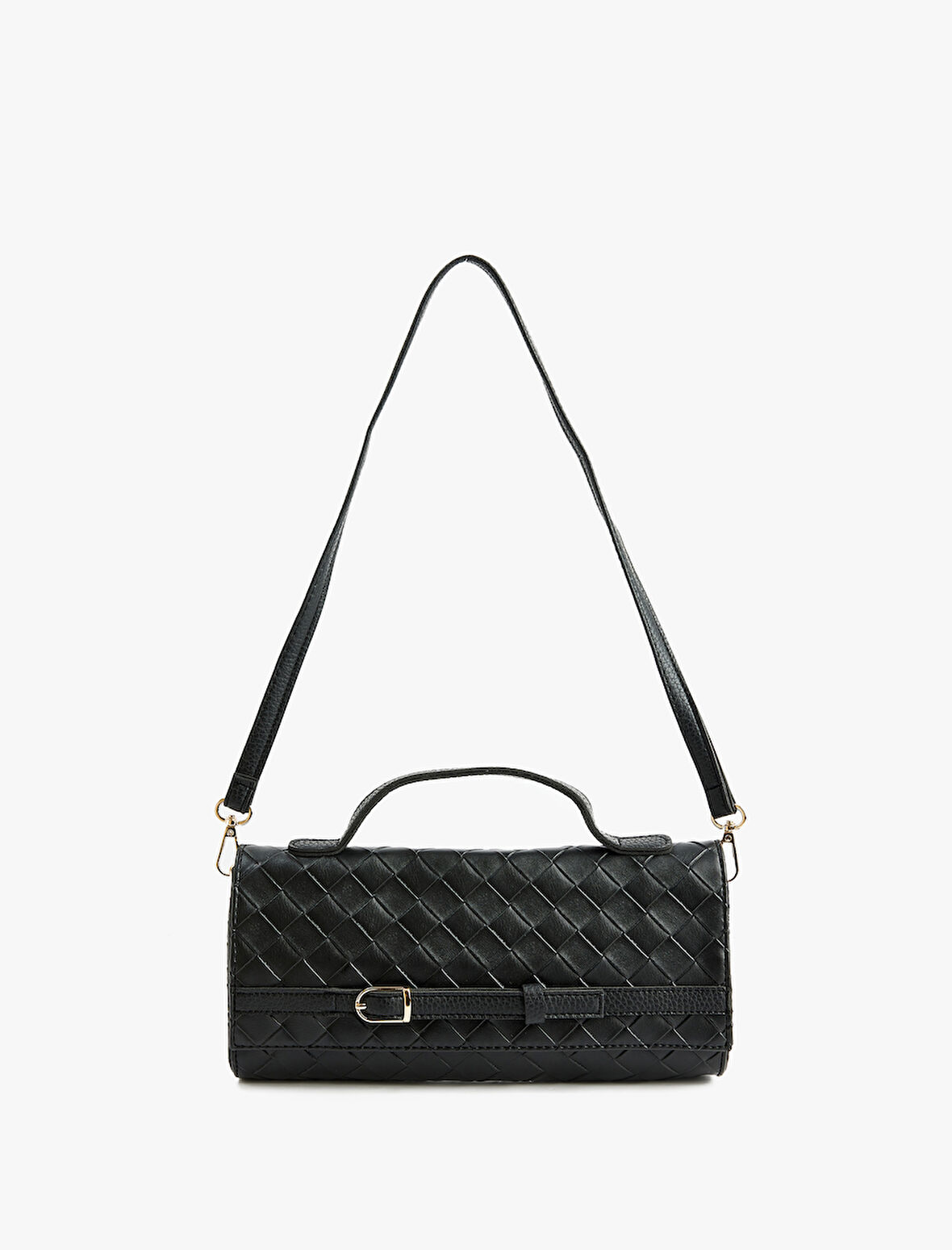 Örgü Dokulu Metal Tokalı Saplı Askılı Omuz Çantası