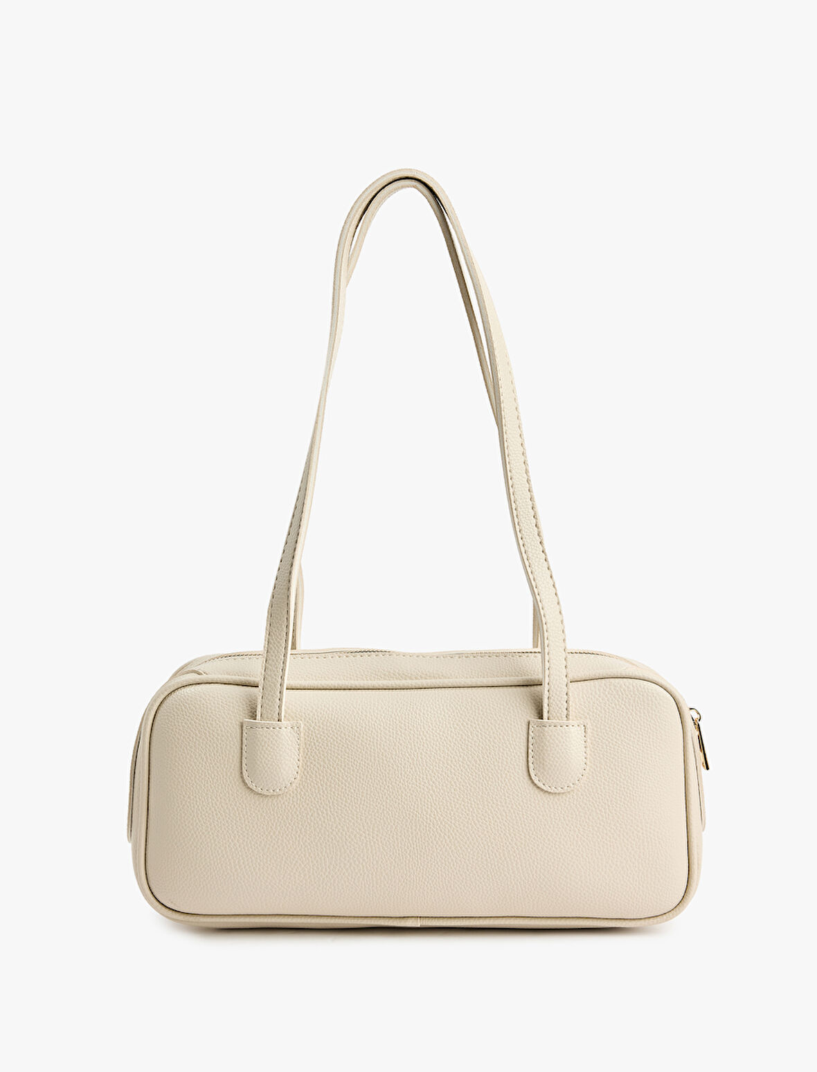 Saplı Fermuarlı Suni Deri Omuz Çantası