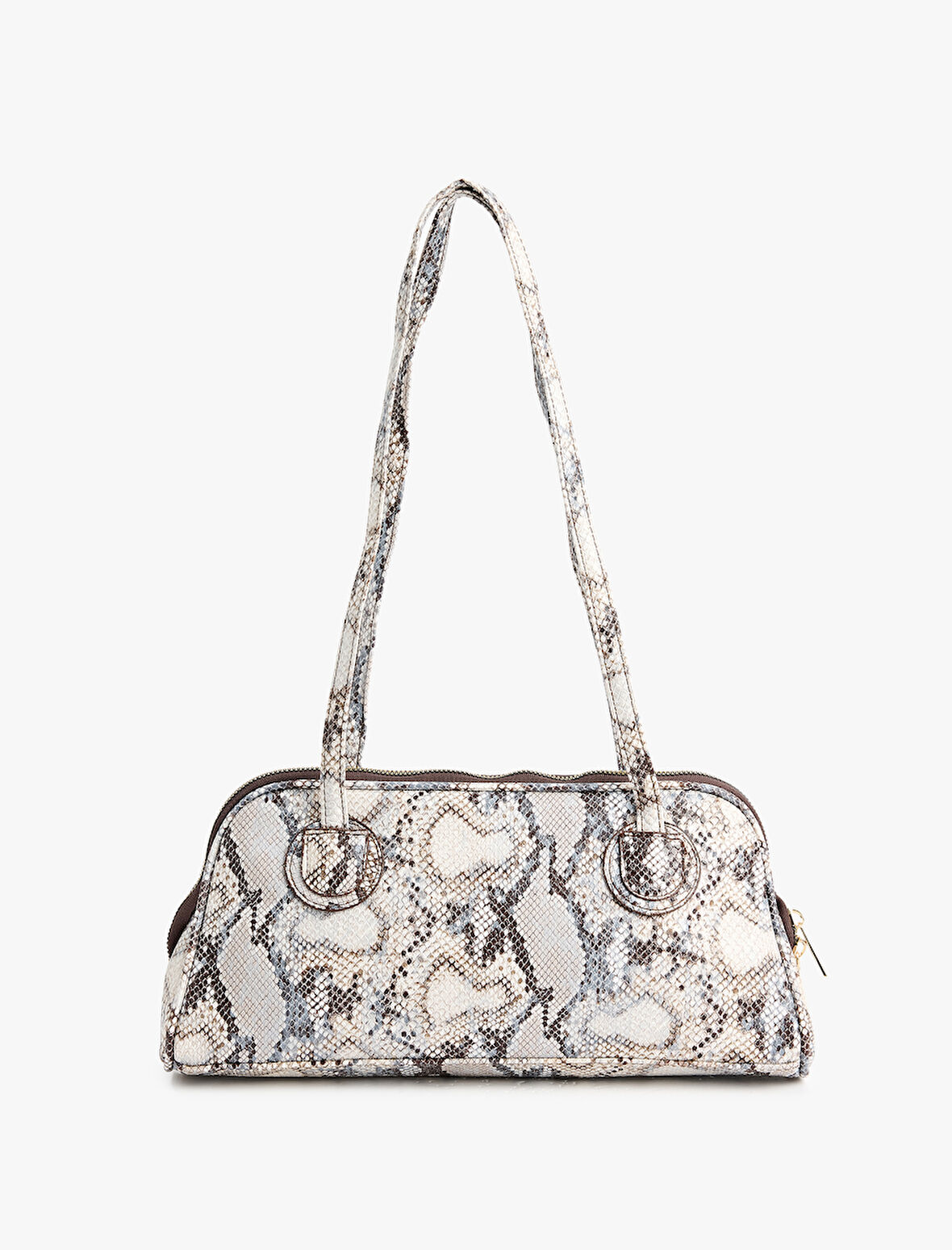 Yılan Derisi Desenli Fermuarlı Saplı Omuz Çantası