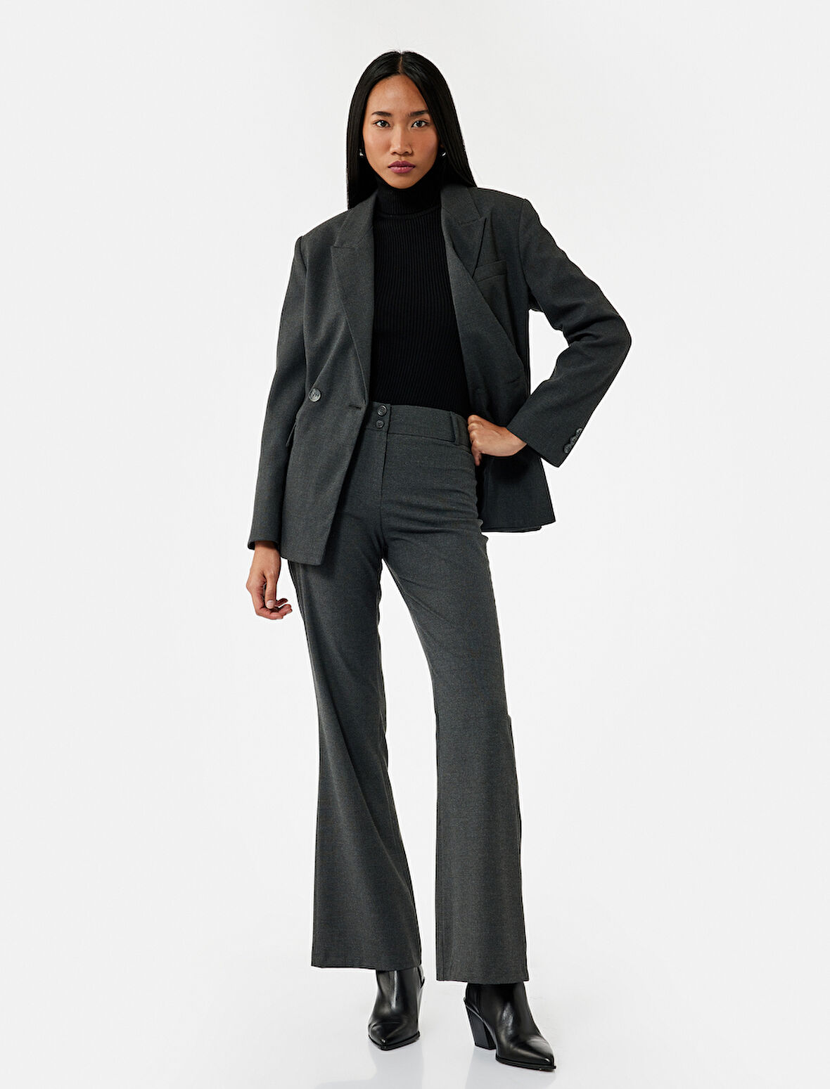 Slim Fit Düğmeli İspanyol Paça Kumaş Pantolon