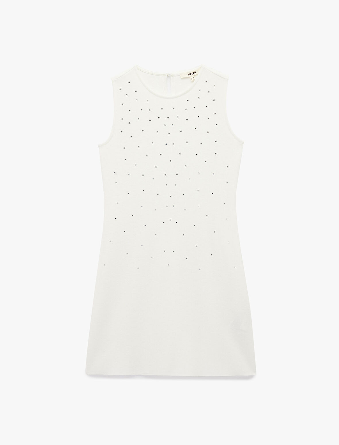 Slim Fit Kolsuz Bisiklet Yaka Taşlı Mini Elbise