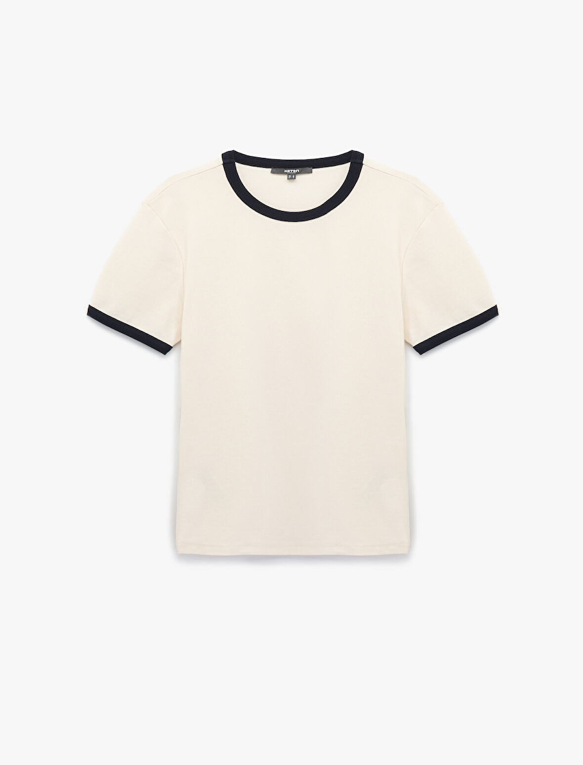 Kısa Kollu Bisiklet Yaka Renk Kontrastlı Pamuklu Slim Fit Tişört