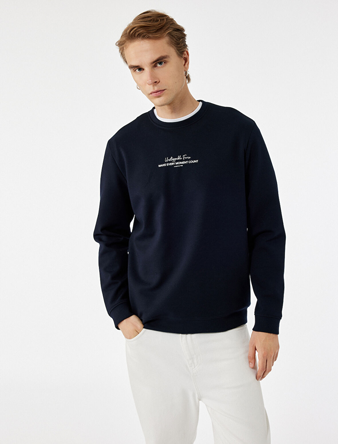 Uzun Kollu Bisiklet Yaka Baskılı Sweatshirt