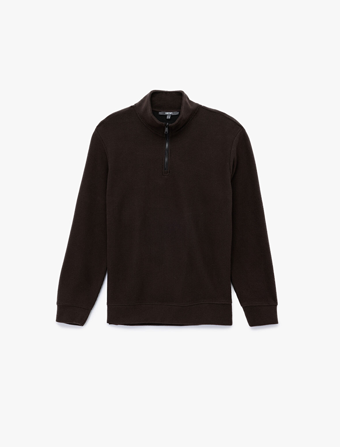 Uzun Kollu Ribanalı Yarım Fermuarlı Sweatshirt