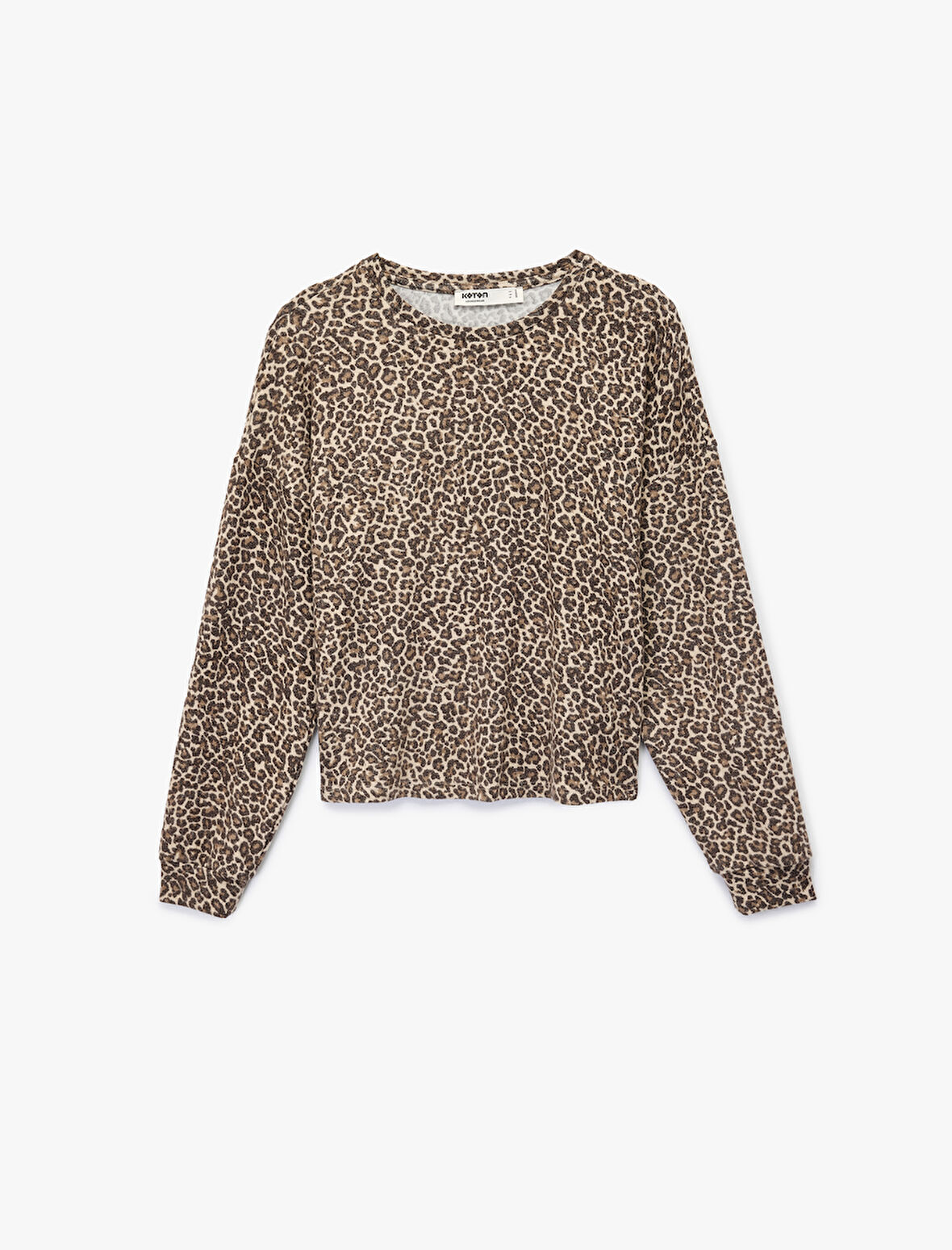 Leopar Desenli Uzun Kollu Bisiklet Yaka Viskon Karışımlı Pijama Üstü