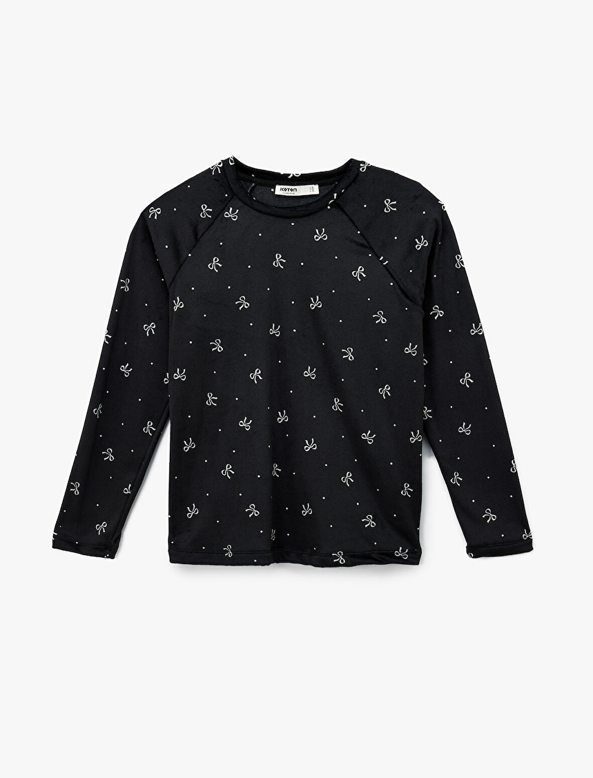 Uzun Kollu Bisiklet Yaka Fiyonk Desenli Kadife Pijama Üstü