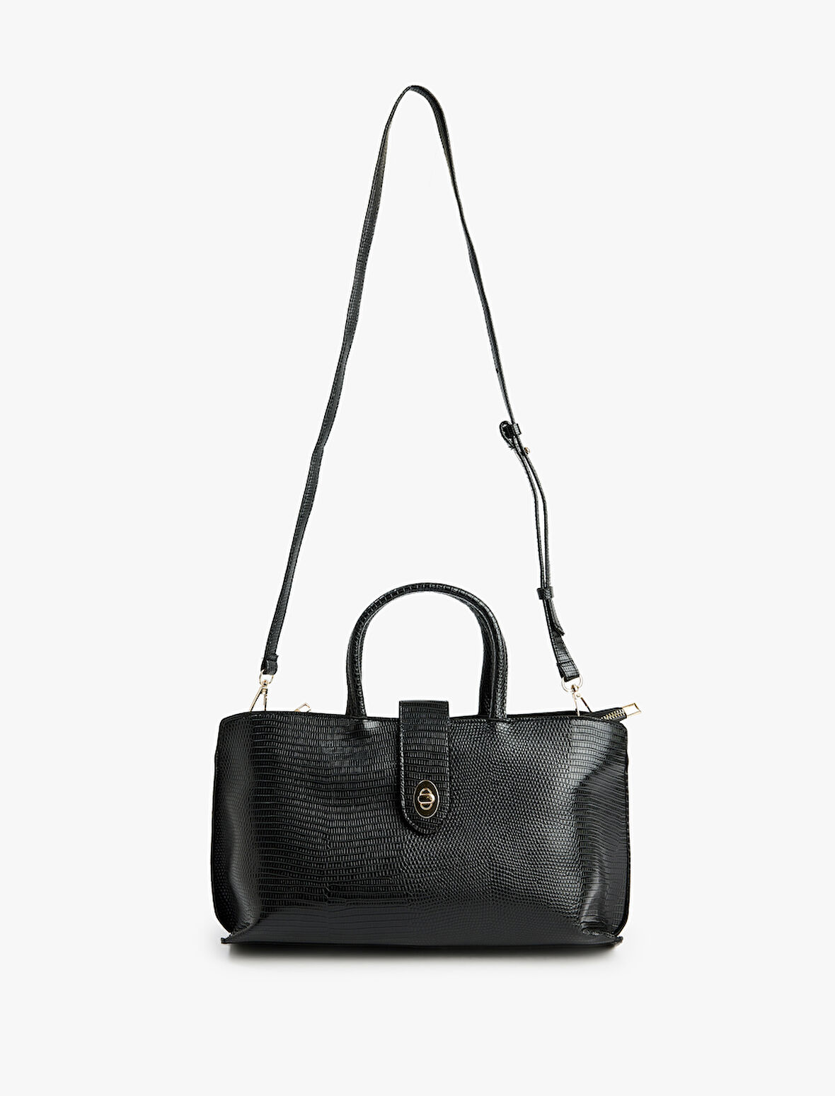 Timsah Derisi Görünümlü Saplı Askılı Omuz Çantası