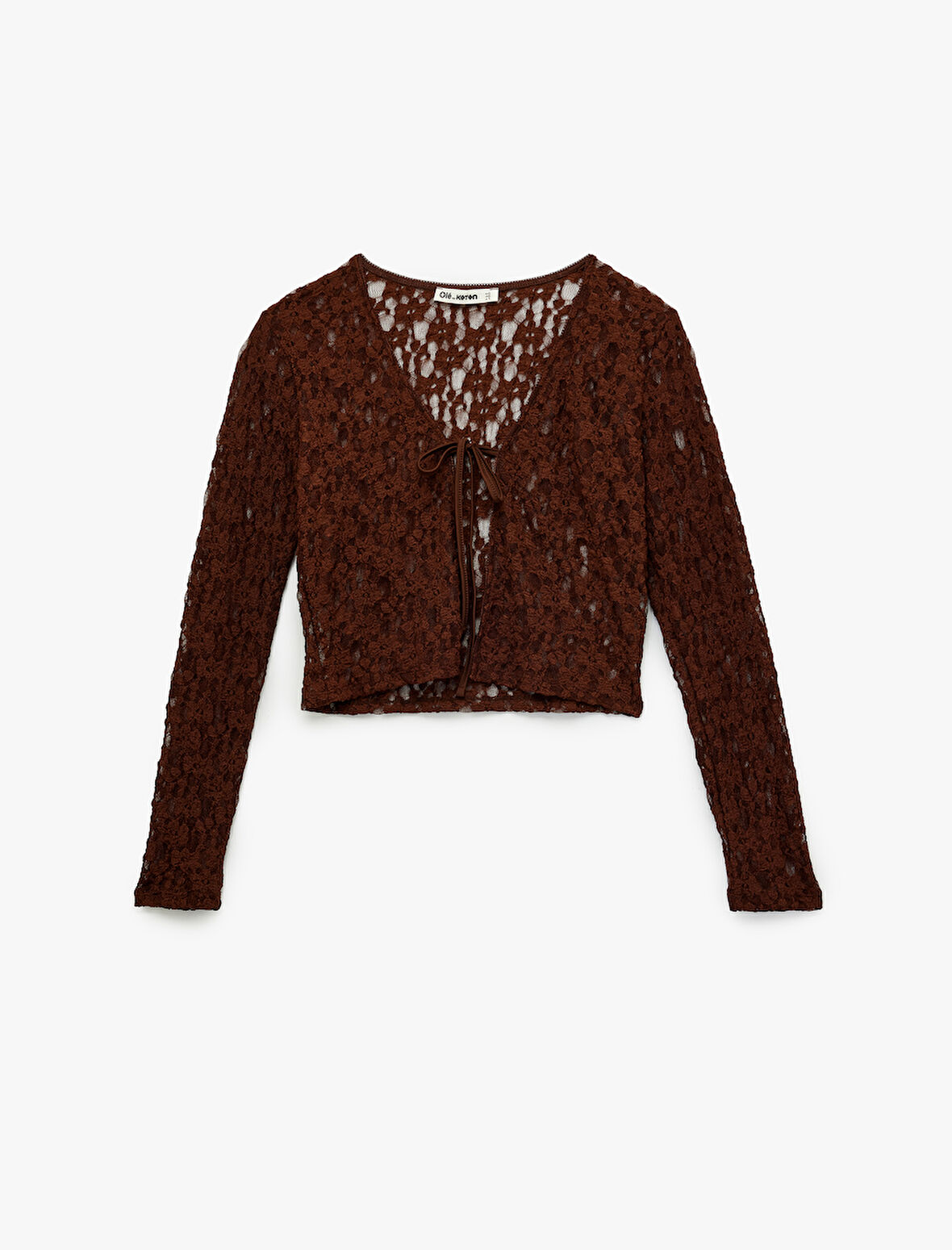 Bağlama Detaylı Uzun Kollu V Yaka Dantel Hırka