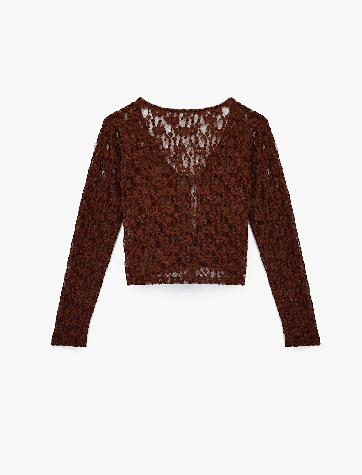 Bağlama Detaylı Uzun Kollu V Yaka Dantel Hırka