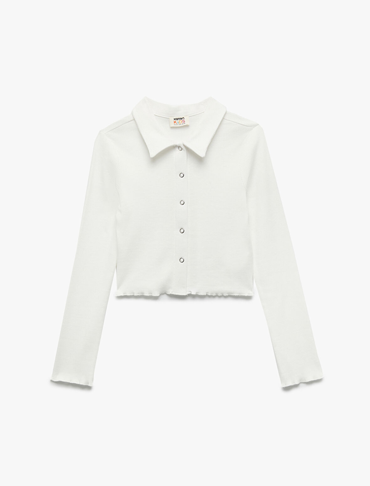 Pamuklu Uzun Kollu Gömlek Yaka Crop Tişört