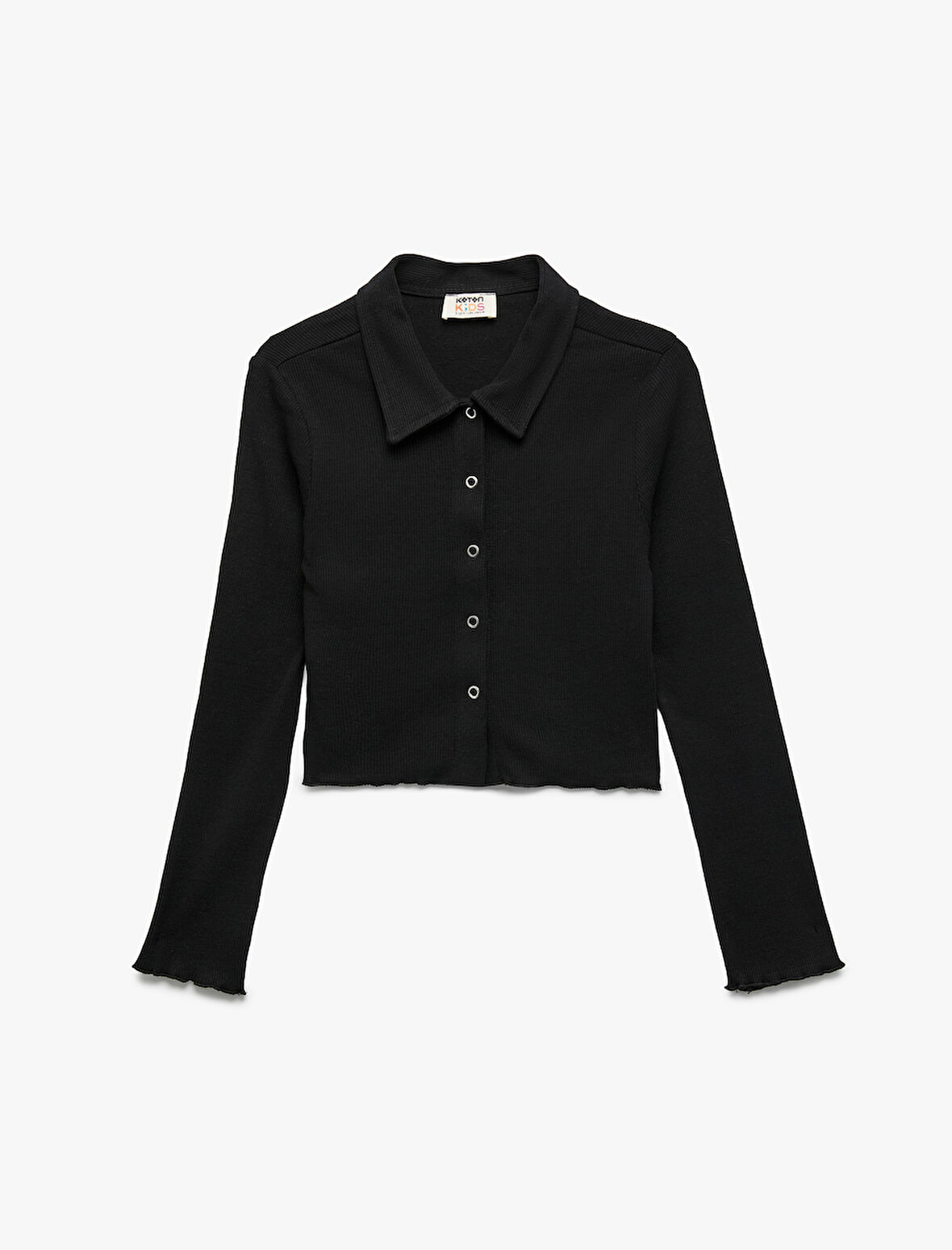 Pamuklu Uzun Kollu Gömlek Yaka Crop Tişört