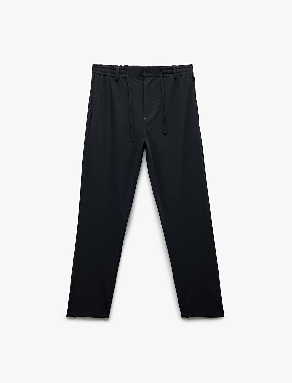 Katlamalı Paça Beli Bağcıklı Düğmeli Esnek Slim Fit Pantolon