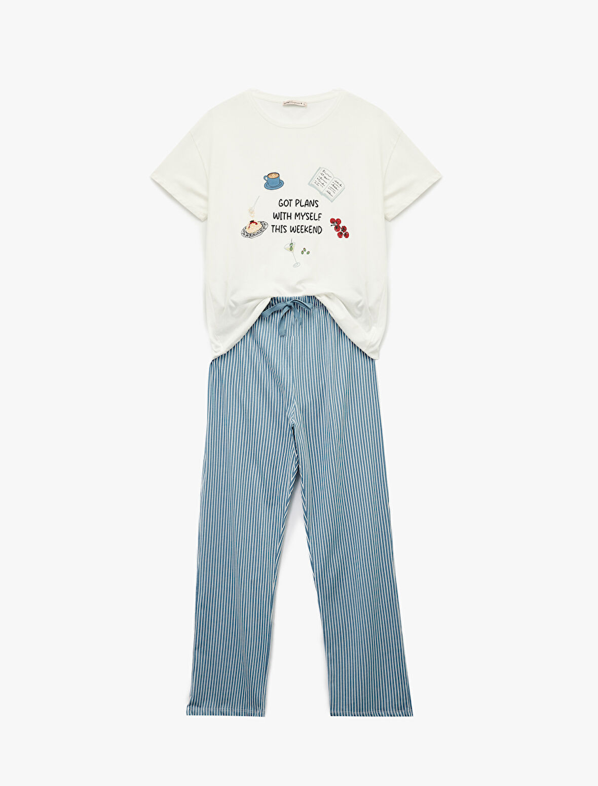 Bisiklet Yaka Kısa Kollu Pamuklu Pijama Takımı