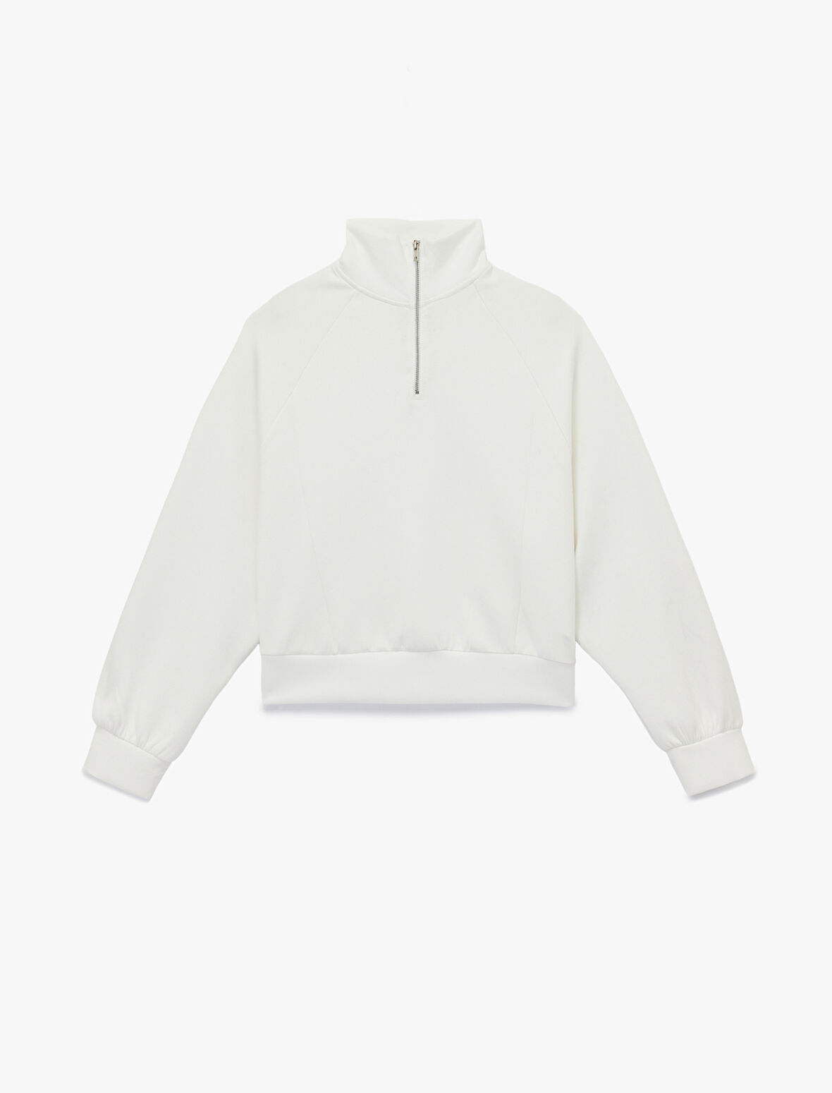 Rahat Kalıp Modal Kumaş Uzun Kollu Dik Yaka Yarım Fermuarlı Sweatshirt