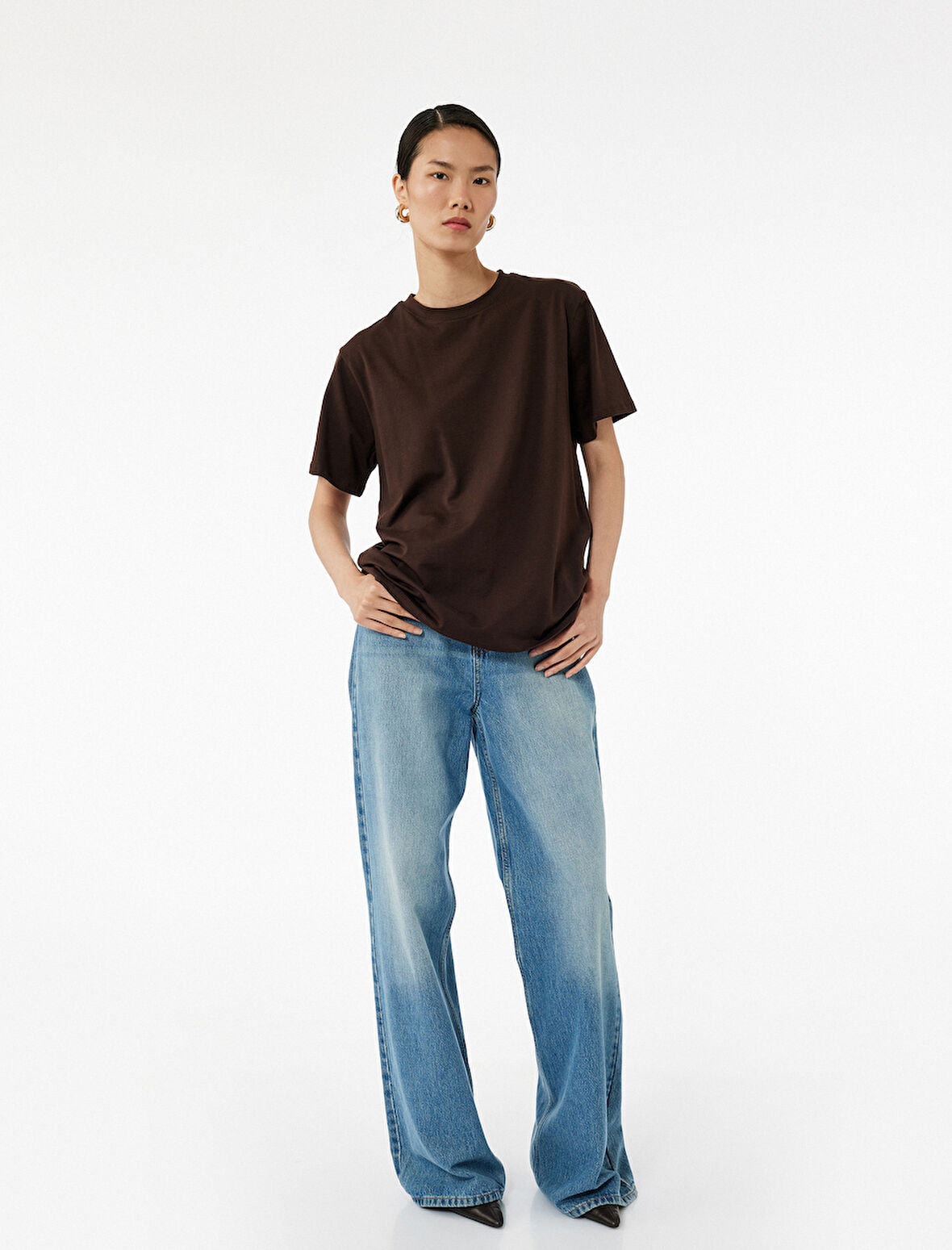 Kısa Kollu Bisiklet Yaka Pamuklu Basic Oversize Tişört