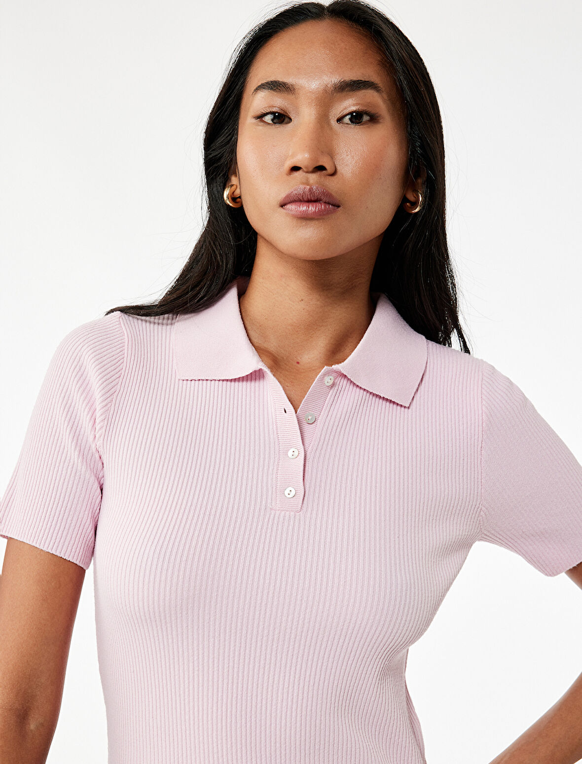 Yarım Düğmeli Kısa Kollu Triko Polo Yaka Kazak